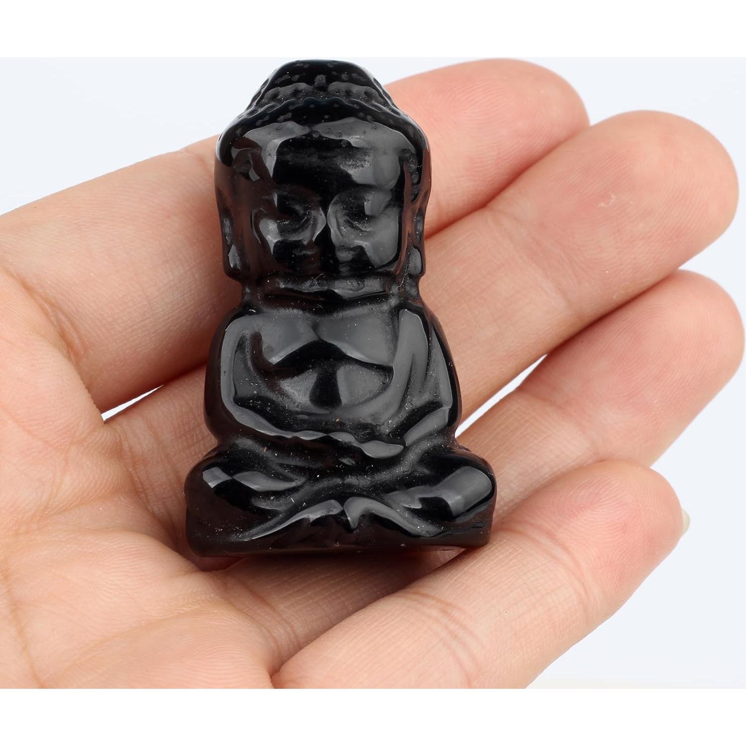 Estatua de Buda de Obsidiana Negra 2" para Decoración Feng Shui