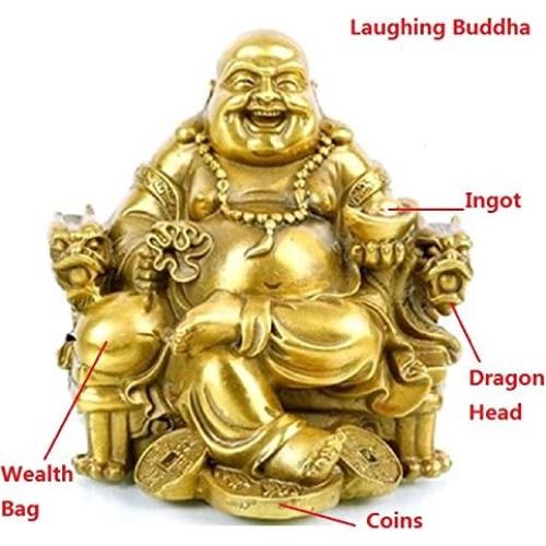 Estatua de Buda Risueño de Latón Fengshui 11.43 cm