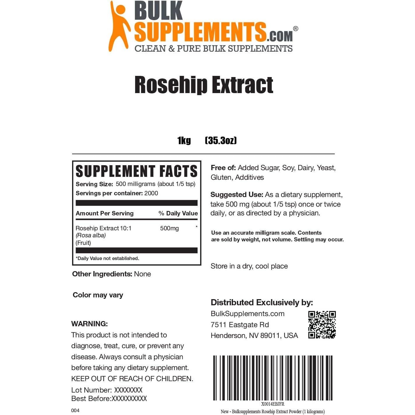 Extracto de Rosa Mosqueta Orgánico en Polvo BulkSupplements 500g