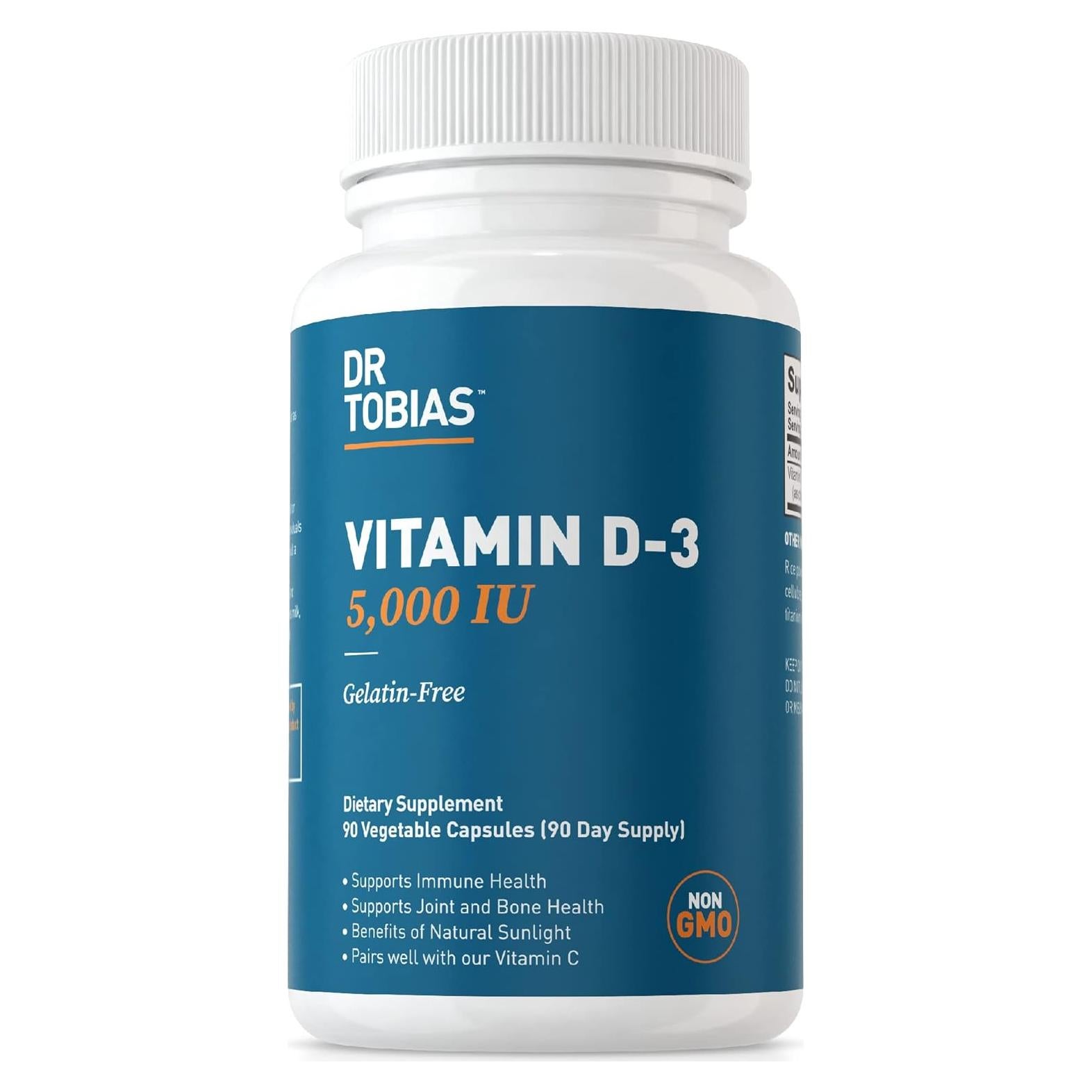 Dr. Tobias Vitamina D3 5000 UI, 90 Cápsulas, Suplemento Saludable