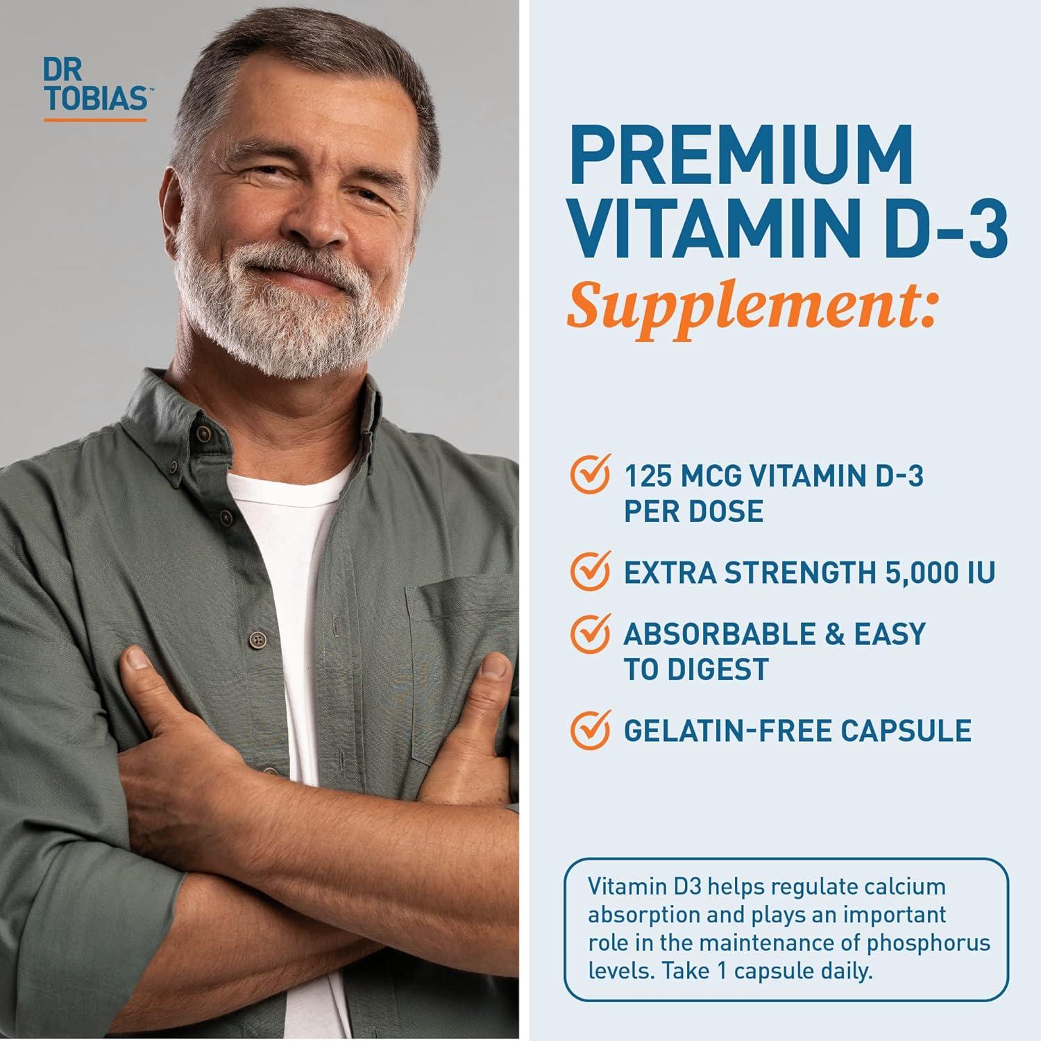 Dr. Tobias Vitamina D3 5000 UI, 90 Cápsulas, Suplemento Saludable