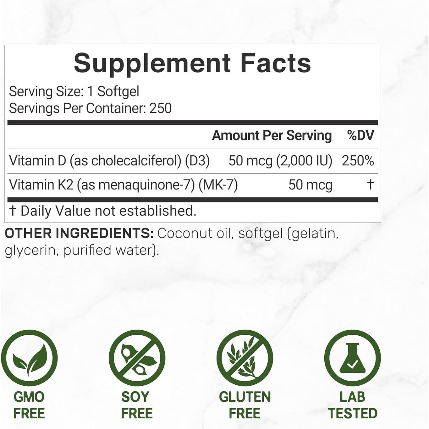 Suplemento Deal Vitamina D3 2000 UI + K2 MK7 50 mcg 100 g