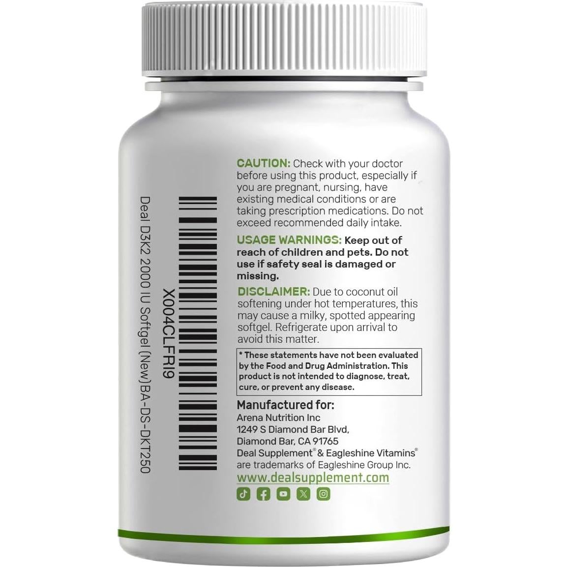 Suplemento Deal Vitamina D3 2000 UI + K2 MK7 50 mcg 100 g