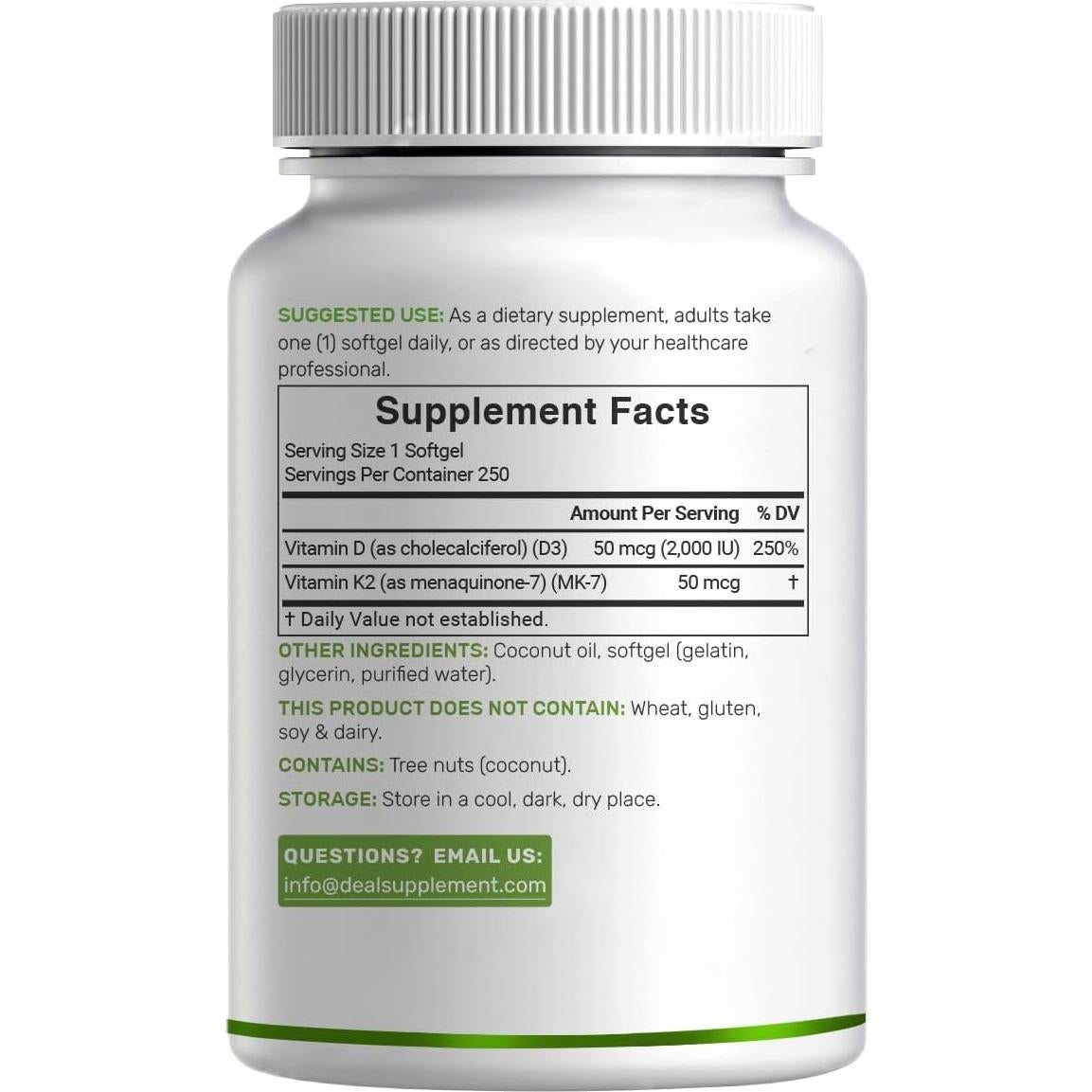 Suplemento Deal Vitamina D3 2000 UI + K2 MK7 50 mcg 100 g