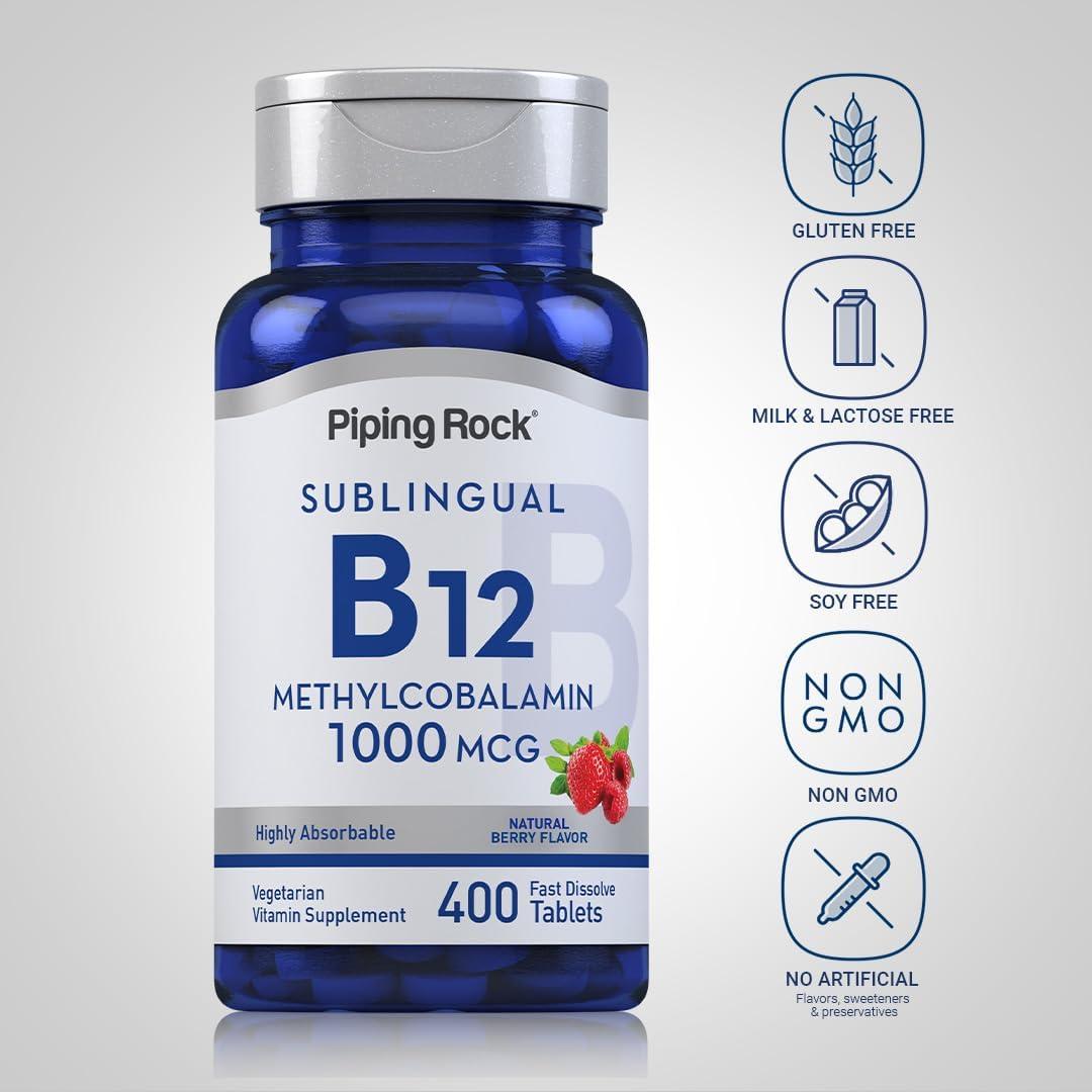 Tabletas Sublinguales de Vitamina B12 Piping Rock 1000 mcg 400 Unidades