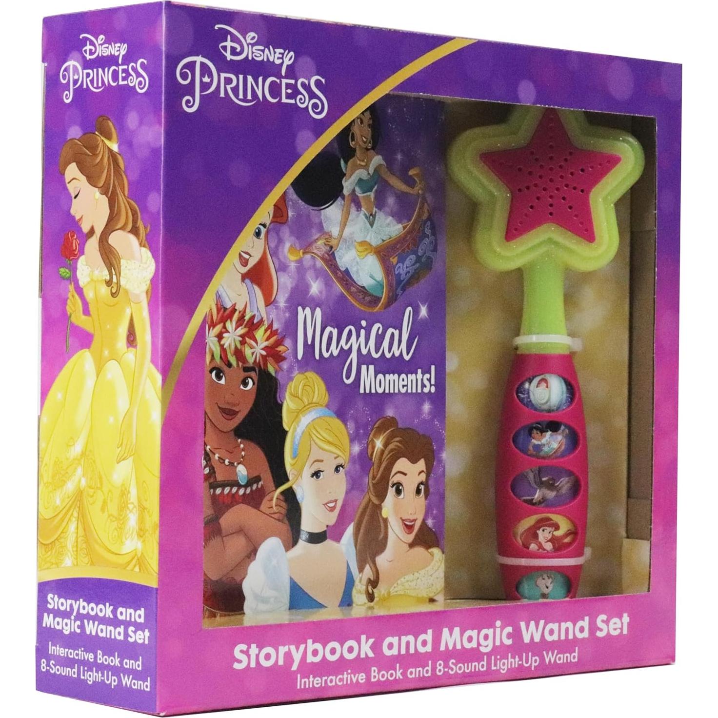 Disney Princess Moana, Belle, Cinderella, and more! - Magical Moments! Storybook and Magic Wand Toy Sound Book Set - PI Kids