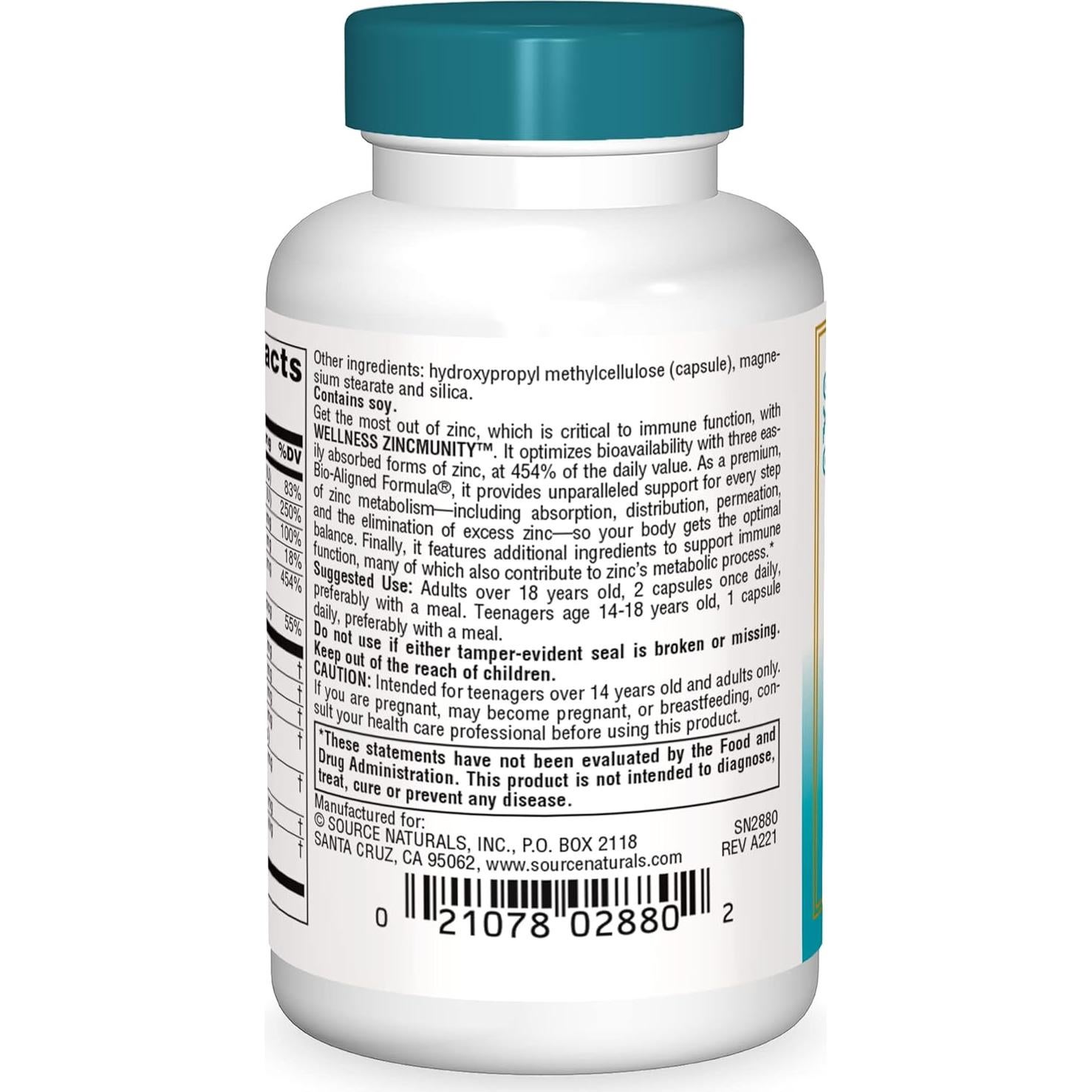 Source Naturals ZincMunity 50 mg - 30 Cápsulas Vegetarianas