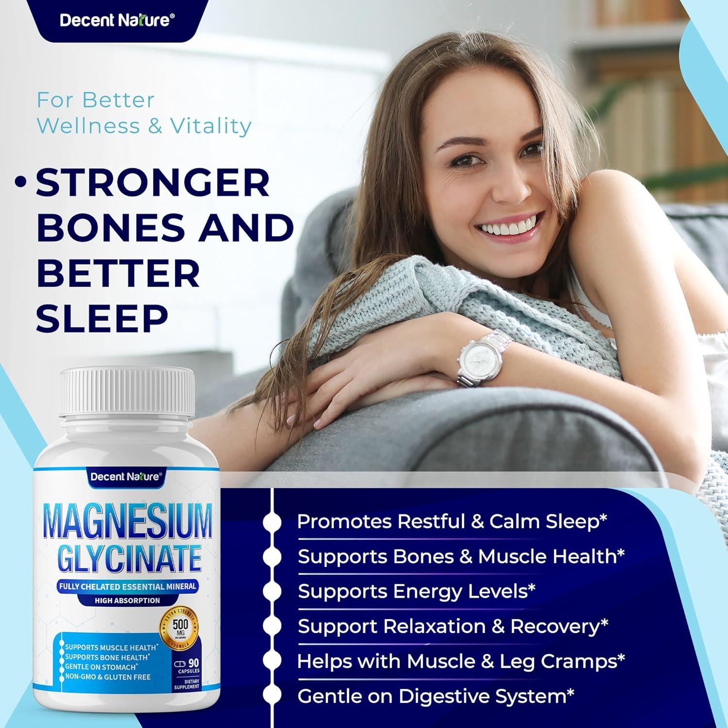 Suplemento de Magnesio Glicinato 500mg Decent Nature 90 Cápsulas