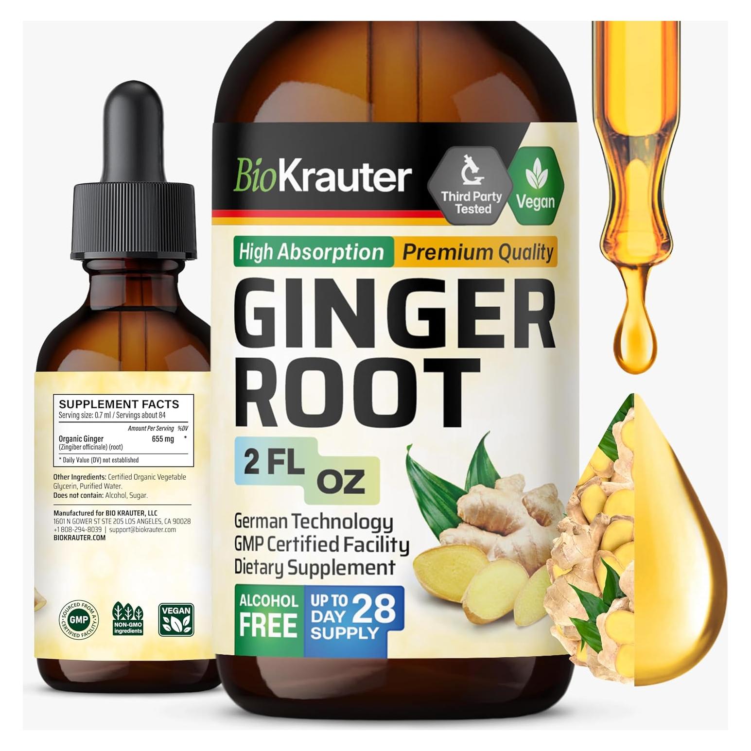 Extracto de Raíz de Jengibre BIO KRAUTER 60 ml - Vegano y Sin Alcohol