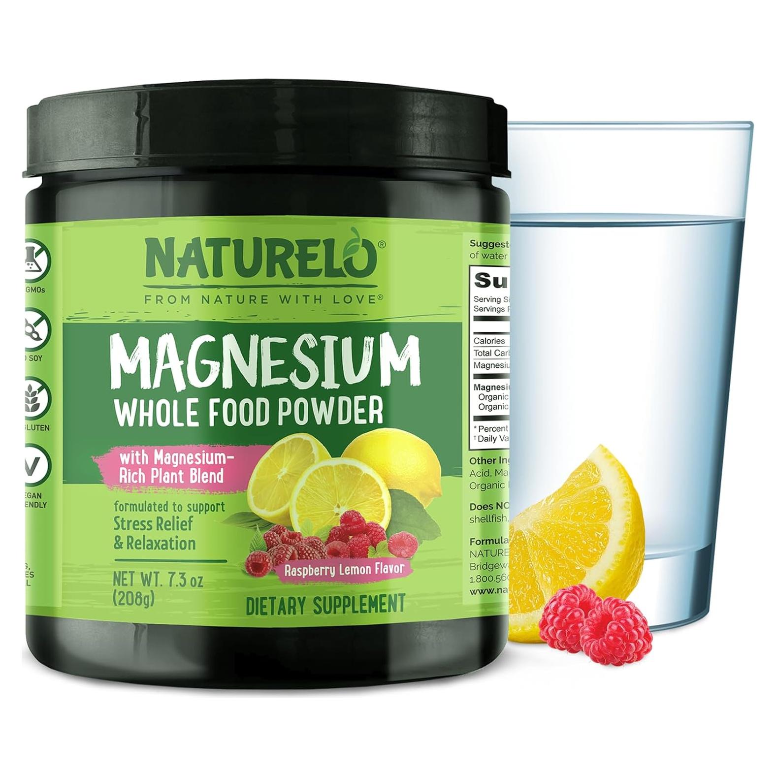 Polvo de Magnesio Naturelo 198 g - Alivio del Estrés Limón Frambuesa
