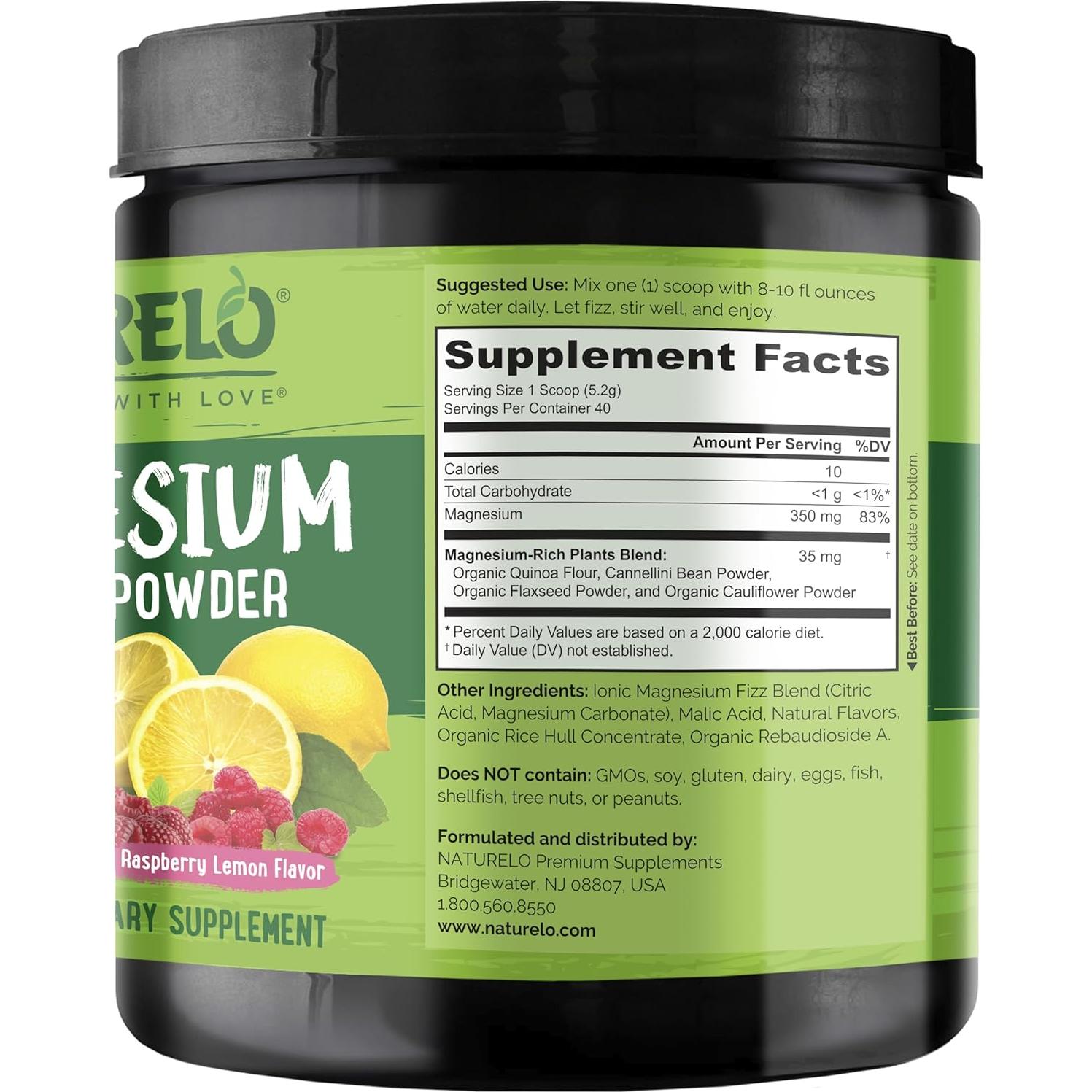 Polvo de Magnesio Naturelo 198 g - Alivio del Estrés Limón Frambuesa