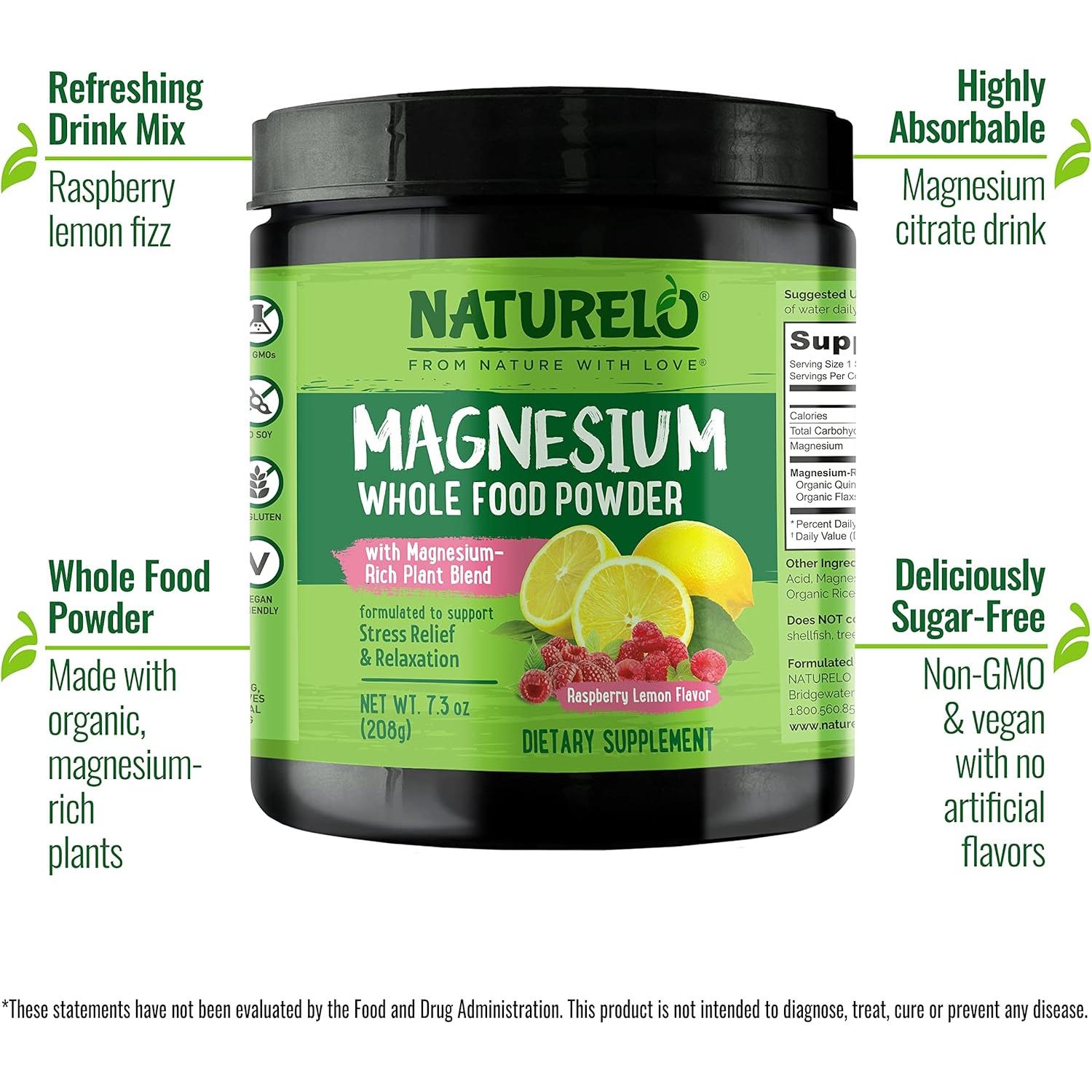 Polvo de Magnesio Naturelo 198 g - Alivio del Estrés Limón Frambuesa