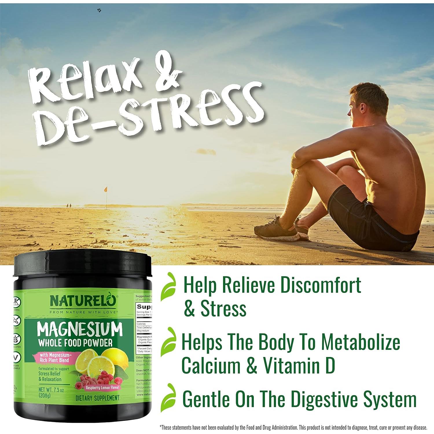 Polvo de Magnesio Naturelo 198 g - Alivio del Estrés Limón Frambuesa