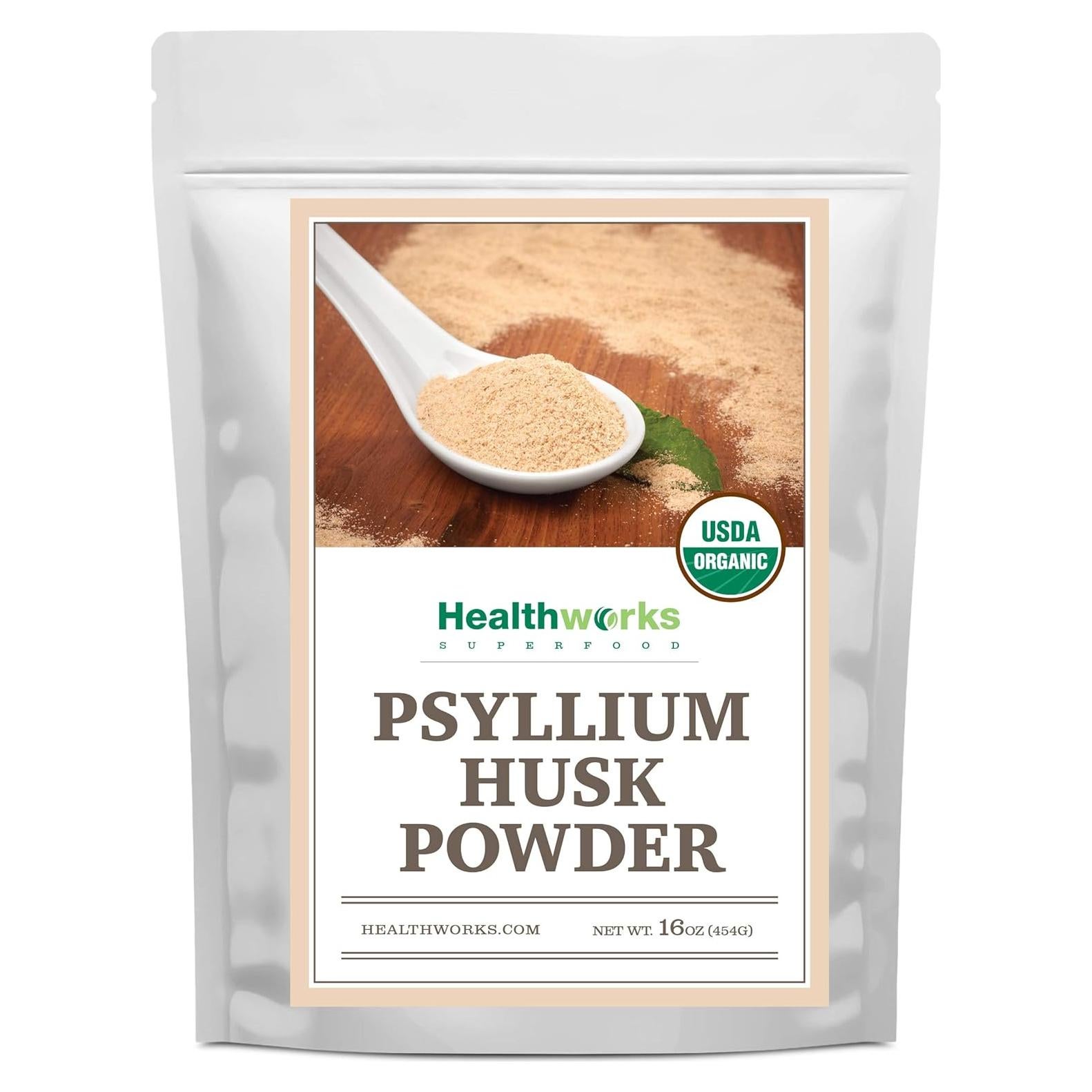 Polvo de Cáscara de Psyllium Orgánico Healthworks 0.45 Kg - Keto, Vegano