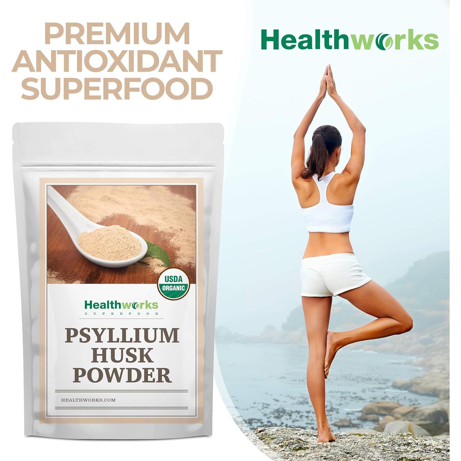 Polvo de Cáscara de Psyllium Orgánico Healthworks 0.45 Kg - Keto, Vegano