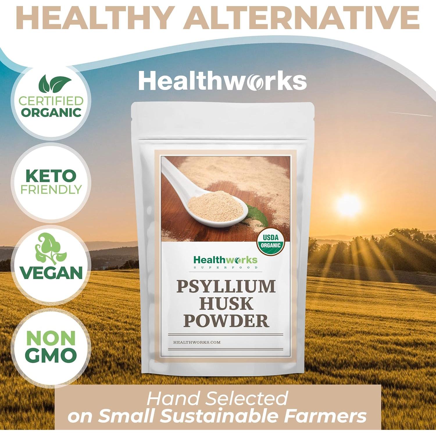 Polvo de Cáscara de Psyllium Orgánico Healthworks 0.45 Kg - Keto, Vegano