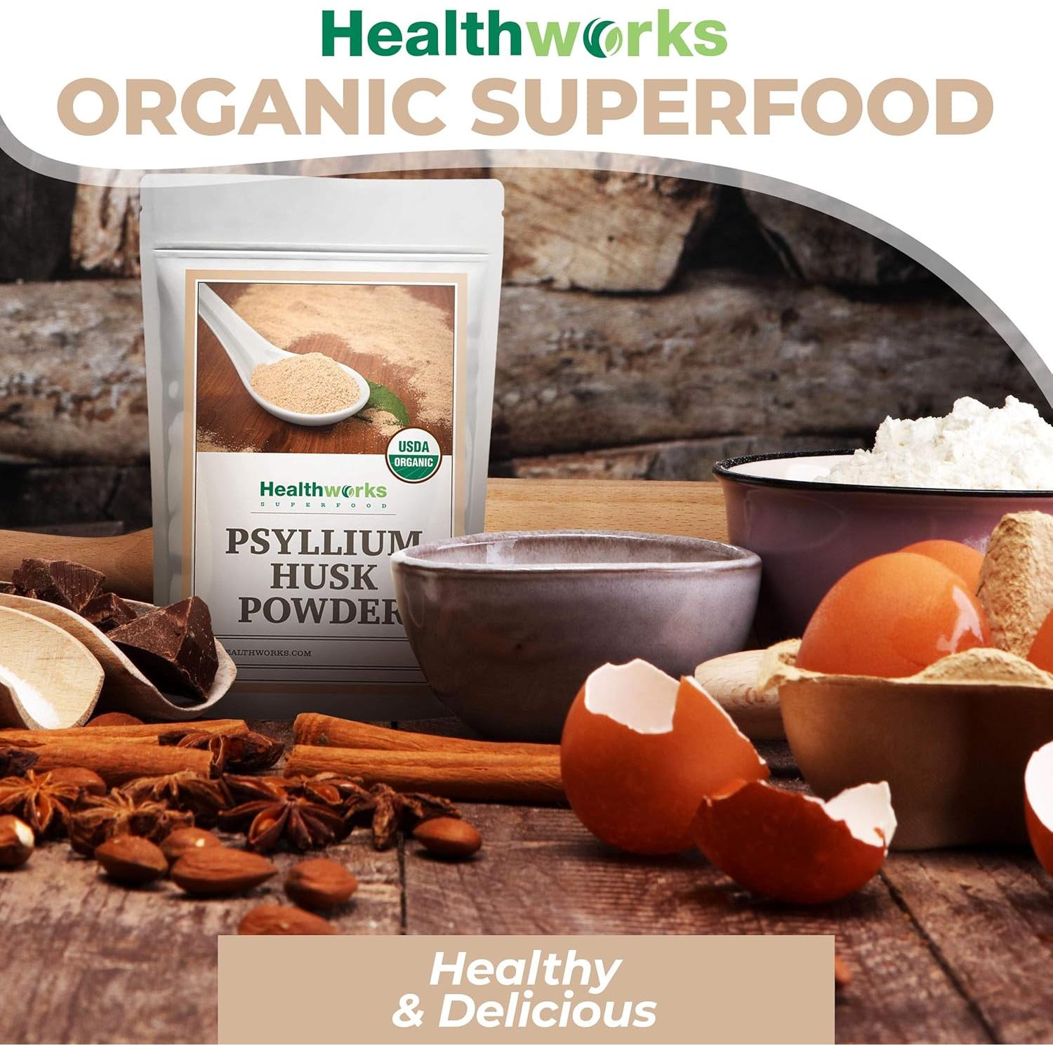 Polvo de Cáscara de Psyllium Orgánico Healthworks 0.45 Kg - Keto, Vegano