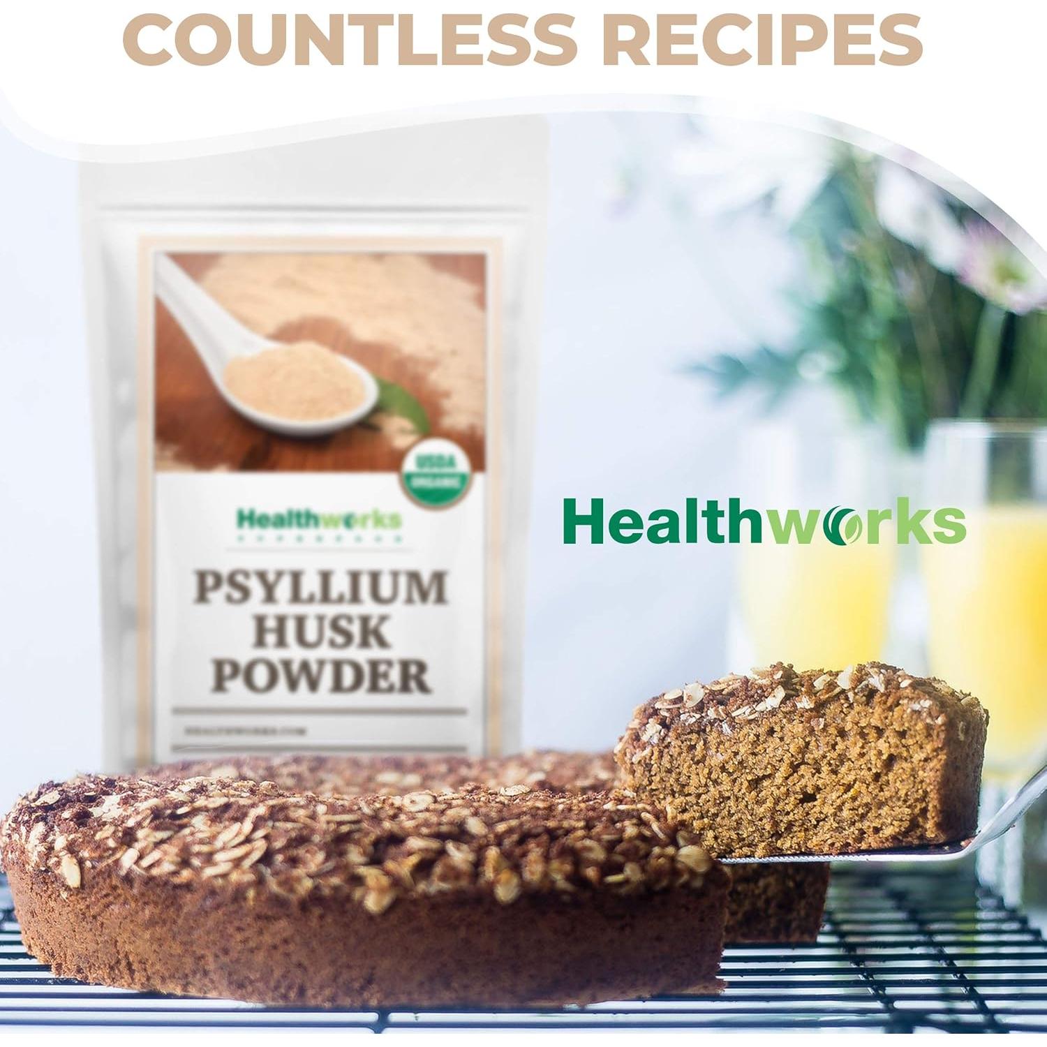 Polvo de Cáscara de Psyllium Orgánico Healthworks 0.45 Kg - Keto, Vegano