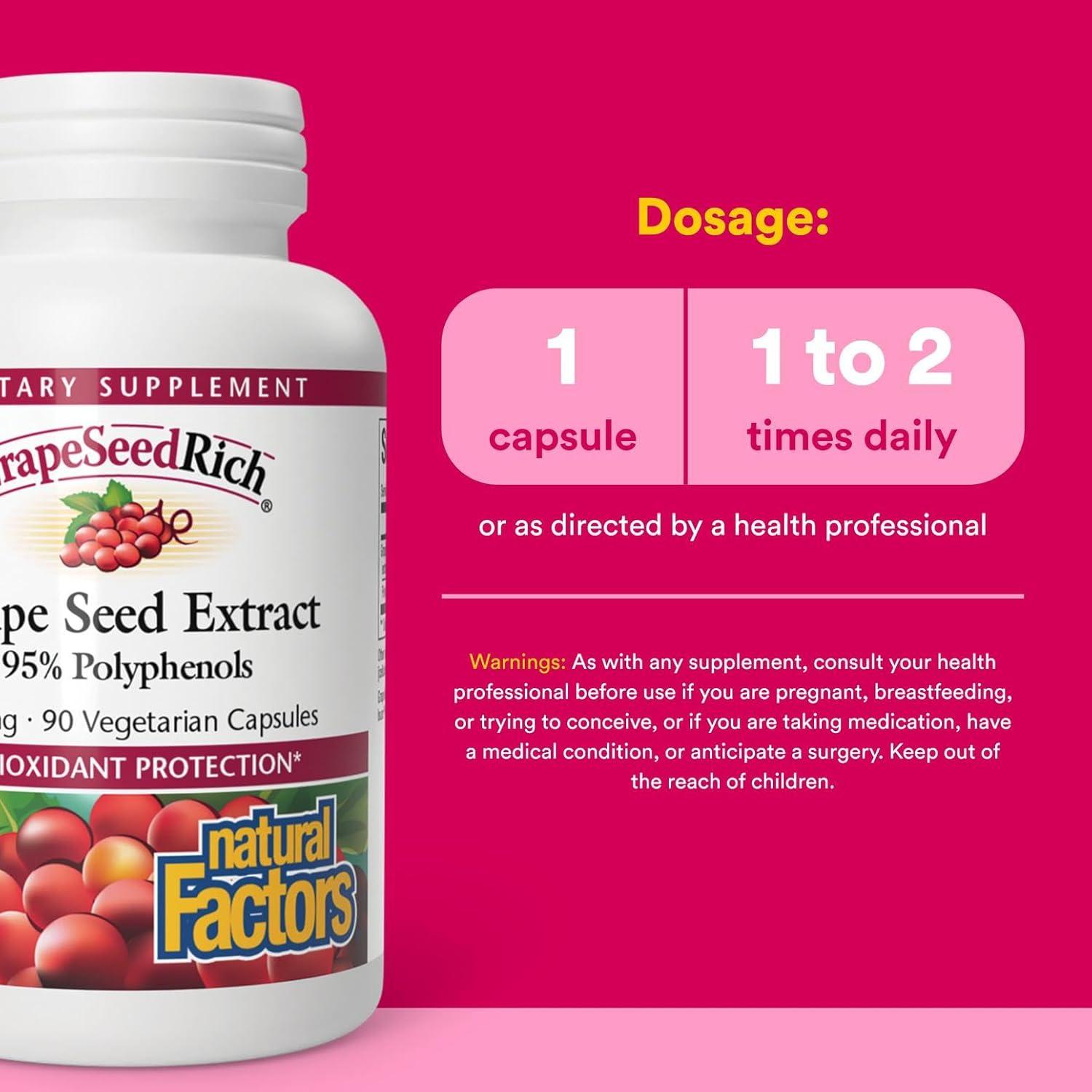 Extracto de Semilla de Uva Natural Factors 90 Cápsulas Antioxidante