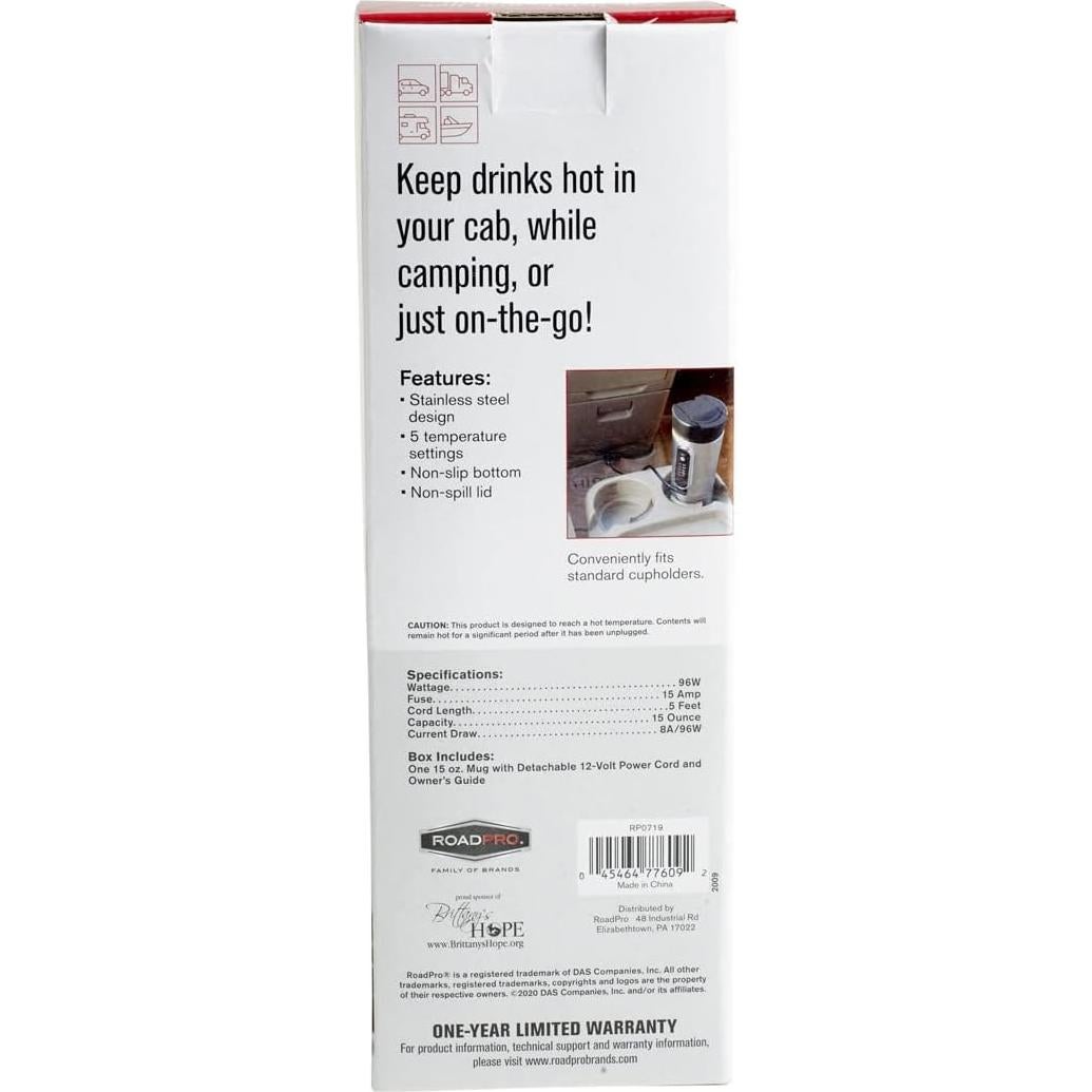 Taza de Viaje Calentada RoadPro RP0719 443ml 12V Antideslizante