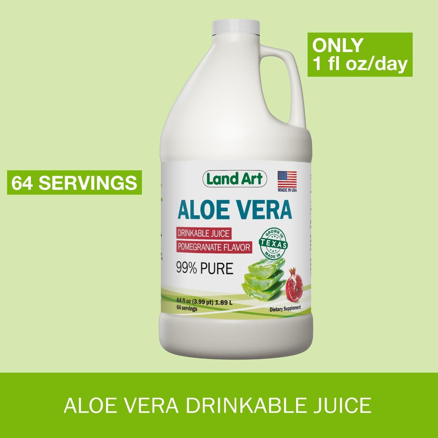 Jugo Puro de Aloe Vera Land Art 64 oz Sabor Granada Orgánico