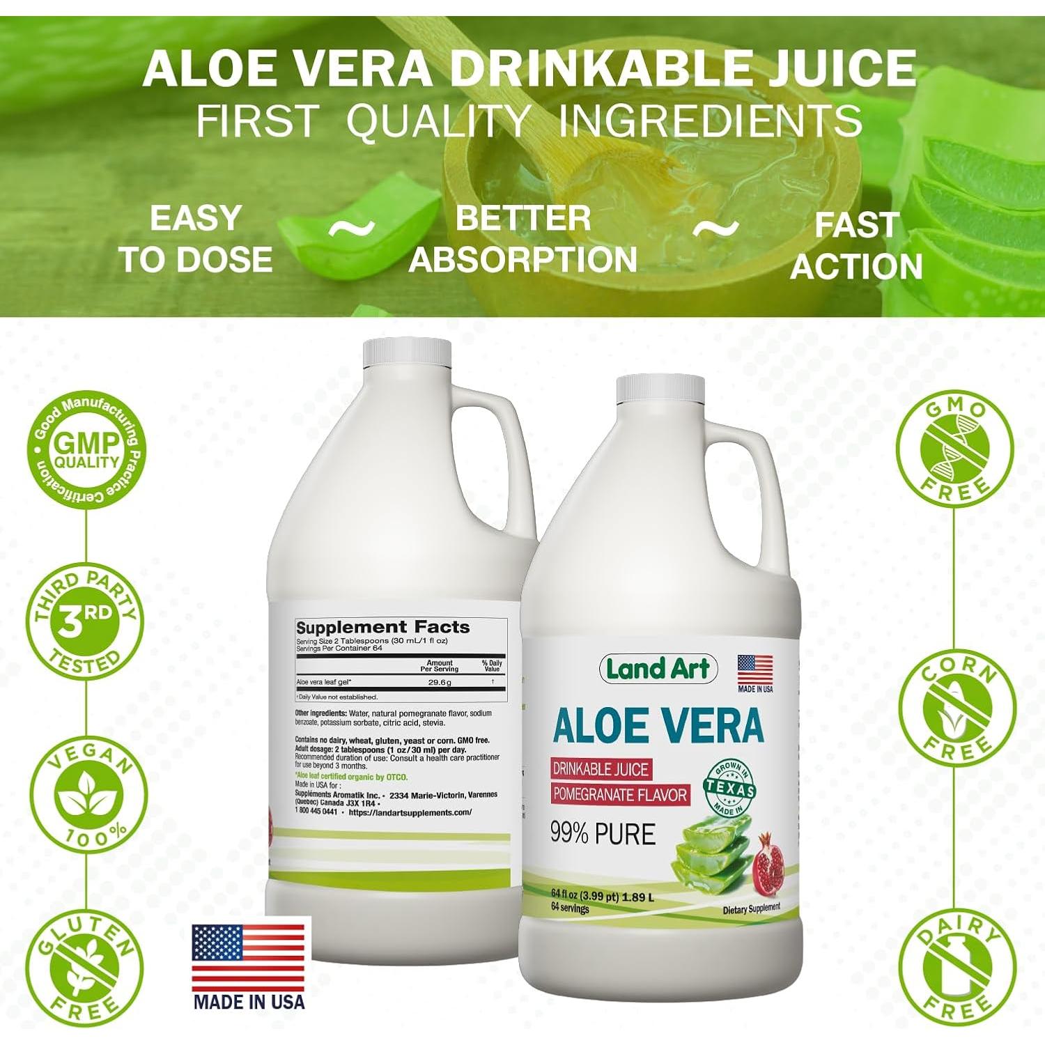 Jugo Puro de Aloe Vera Land Art 64 oz Sabor Granada Orgánico