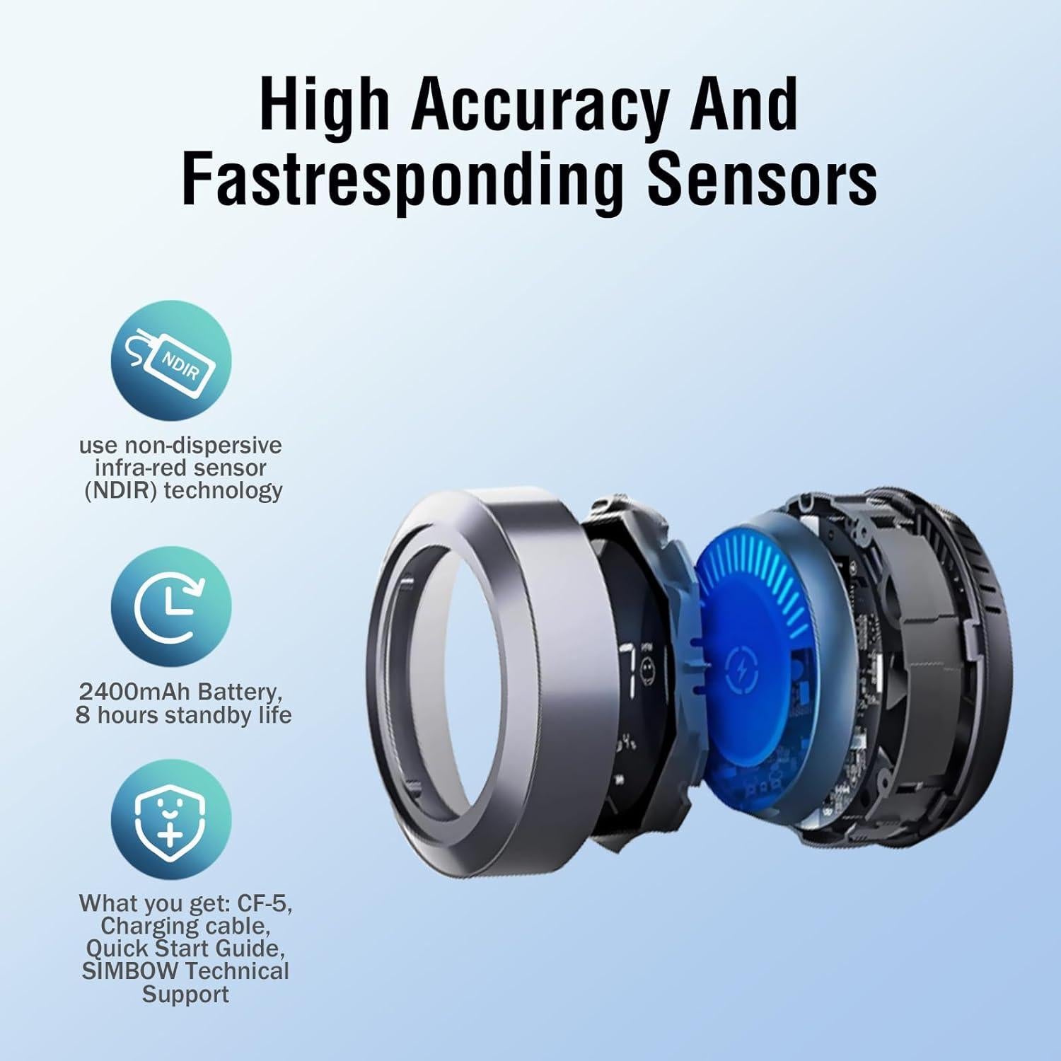 Monitor de Calidad del Aire Simbow CF-5 CO2, Temperatura y Humedad