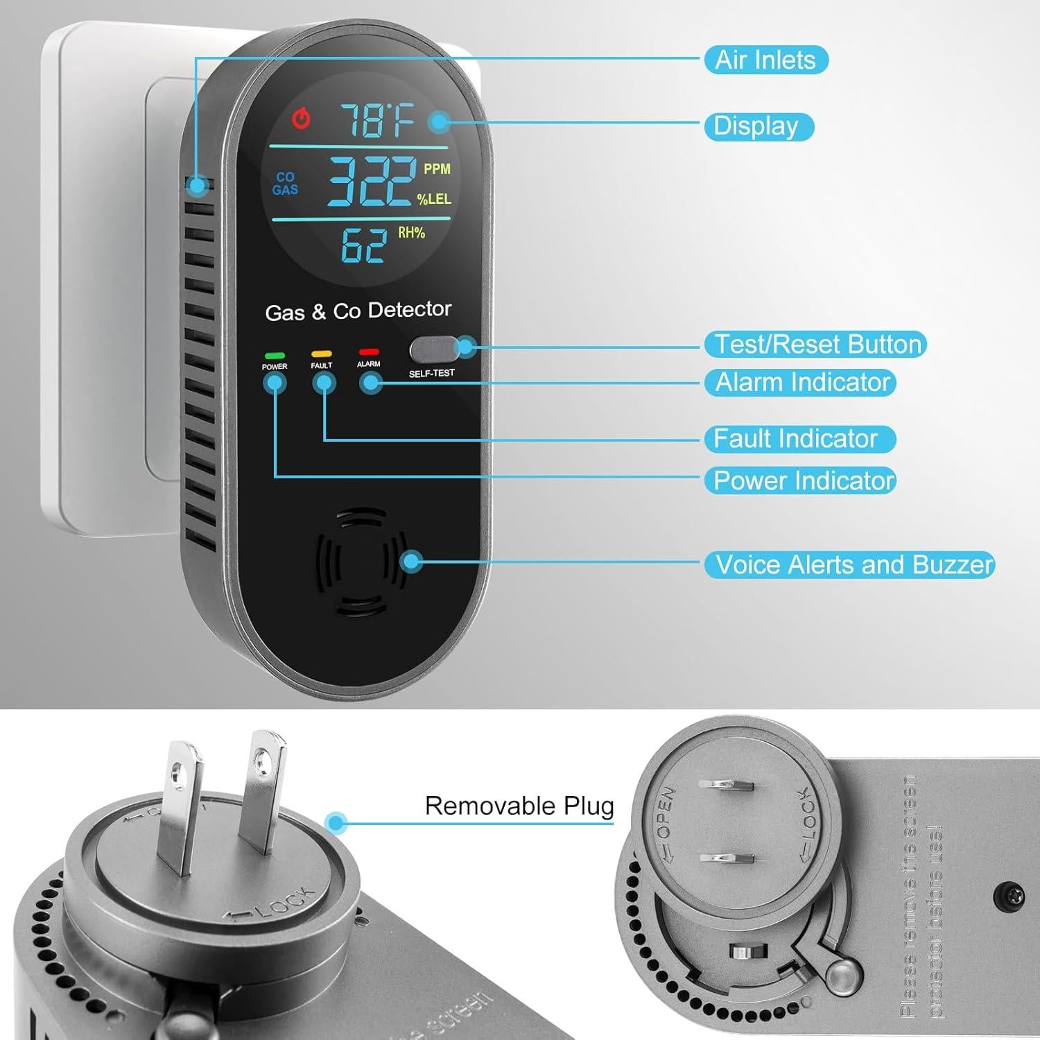 Detector de Monóxido de Carbono 4-en-1 LEMONTail Conectable