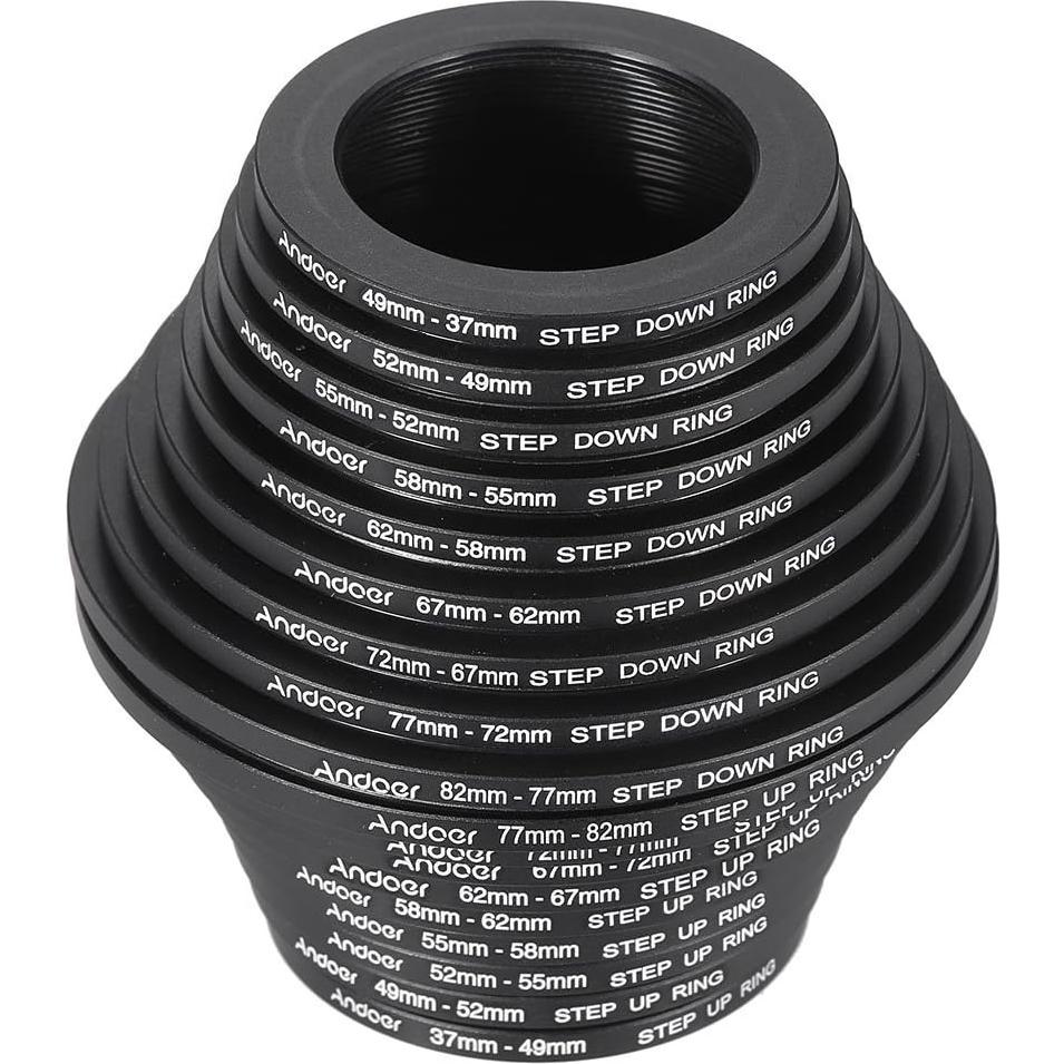 Kit de Filtros de Lente Andoer 18 Piezas Anillos Adaptadores