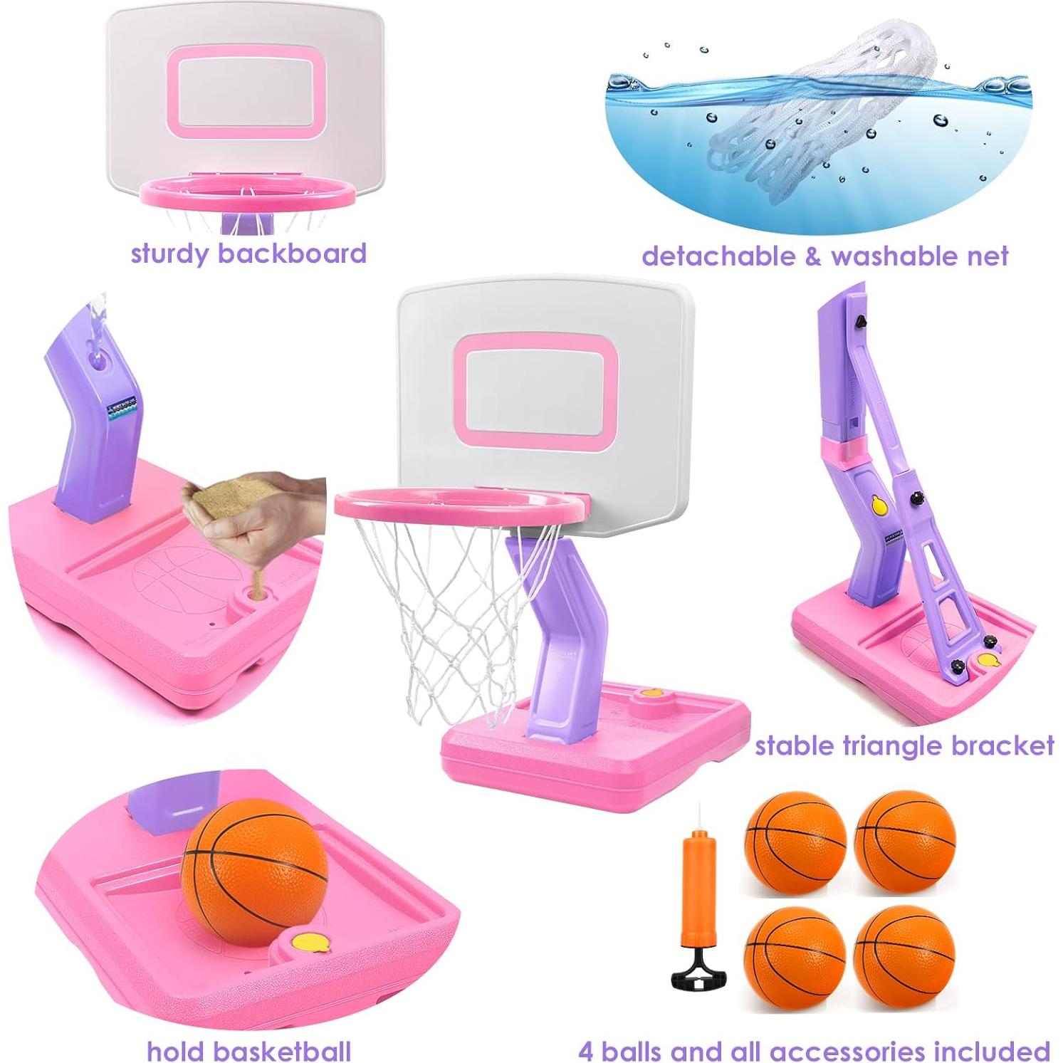 Aro de Baloncesto Jugana Rosa Ajustable con 4 Pelotas