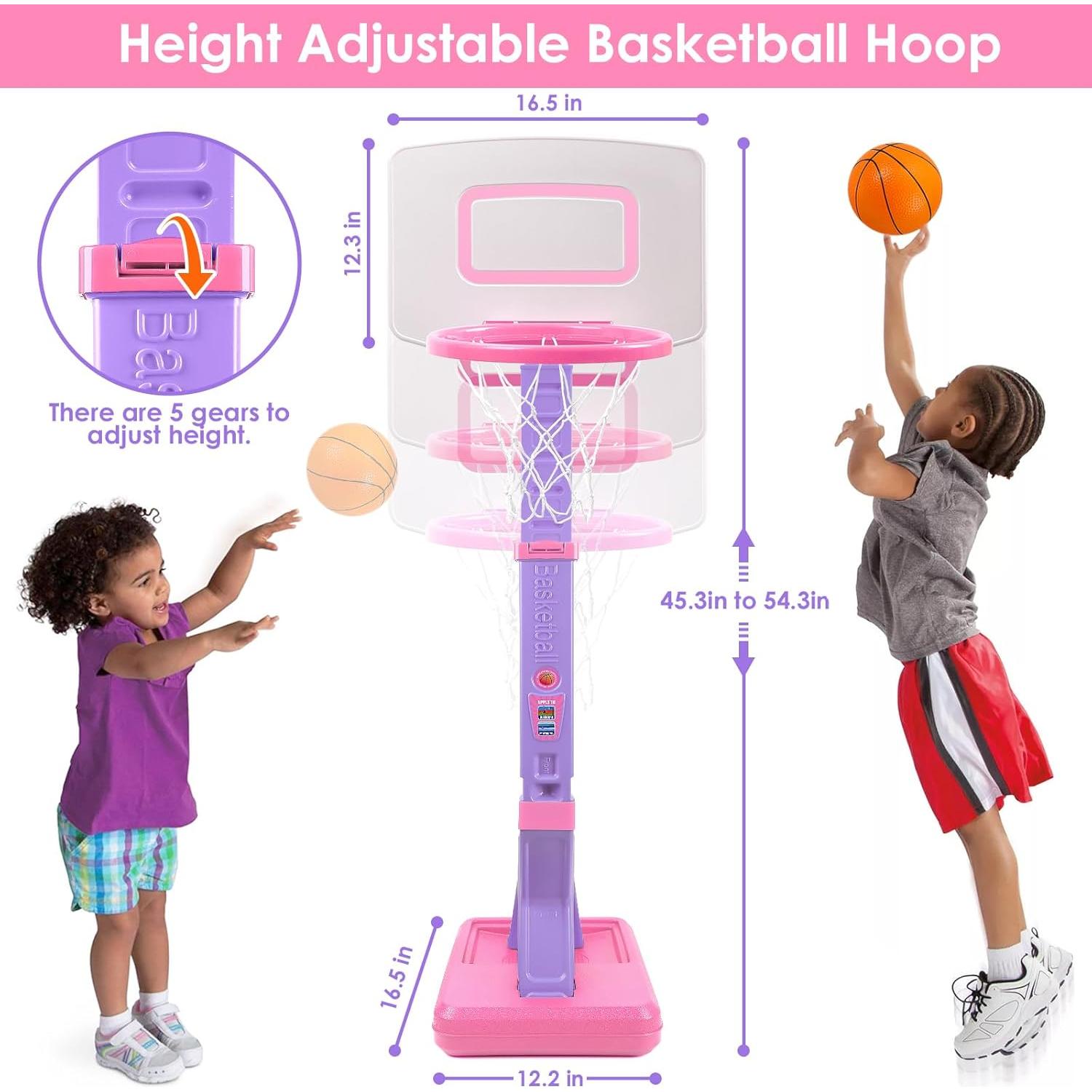 Aro de Baloncesto Jugana Rosa Ajustable con 4 Pelotas