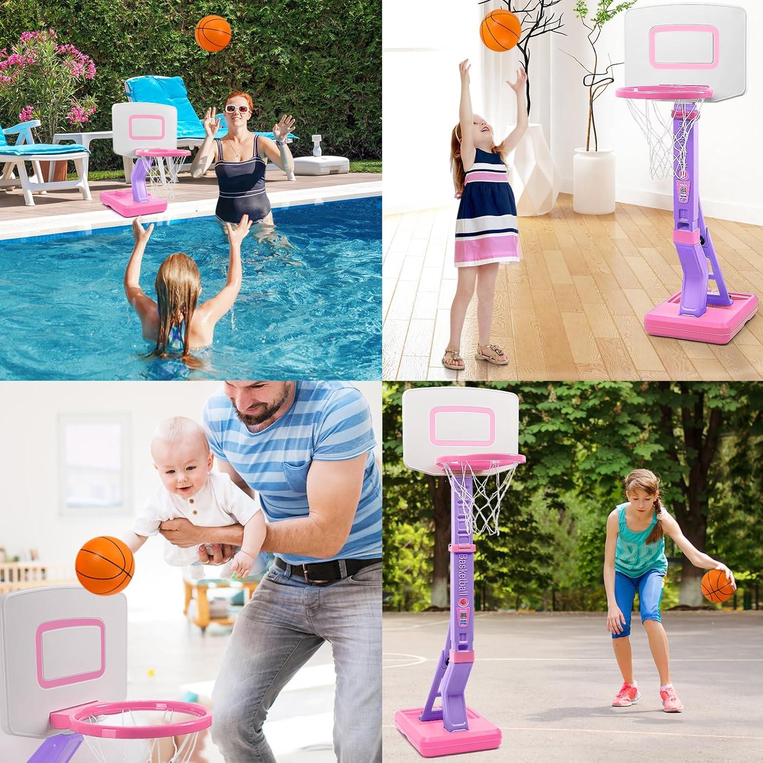 Aro de Baloncesto Jugana Rosa Ajustable con 4 Pelotas