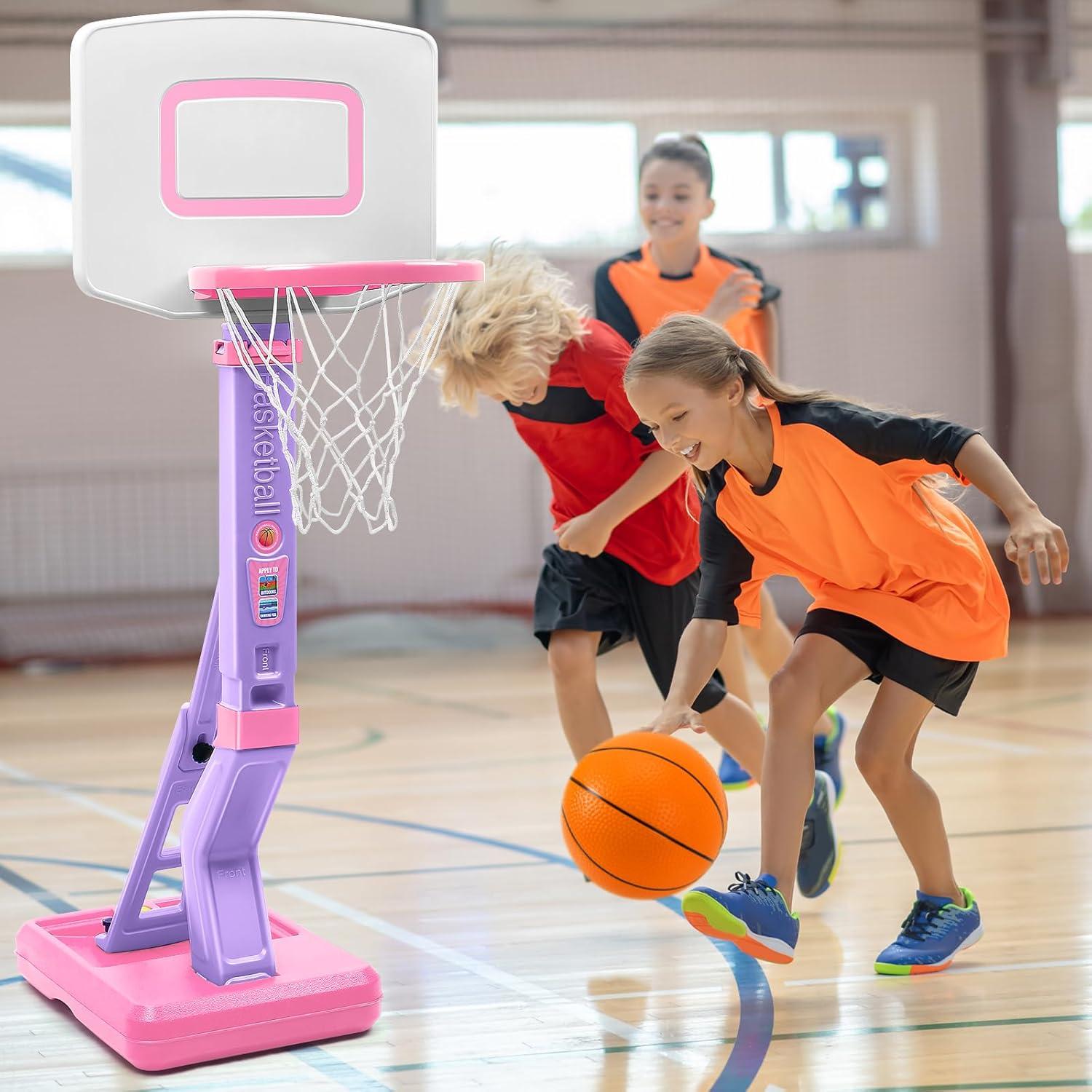 Aro de Baloncesto Jugana Rosa Ajustable con 4 Pelotas