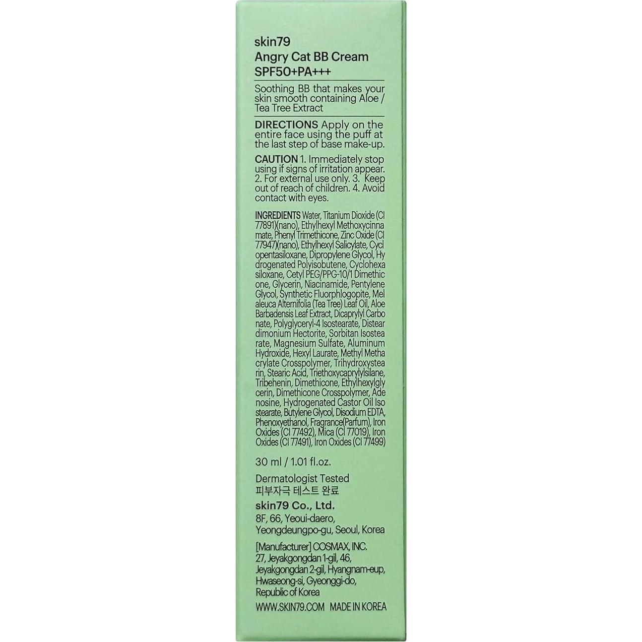 Crema BB Skin79 Gato Enojado SPF 50+ 30g Hecho en Corea