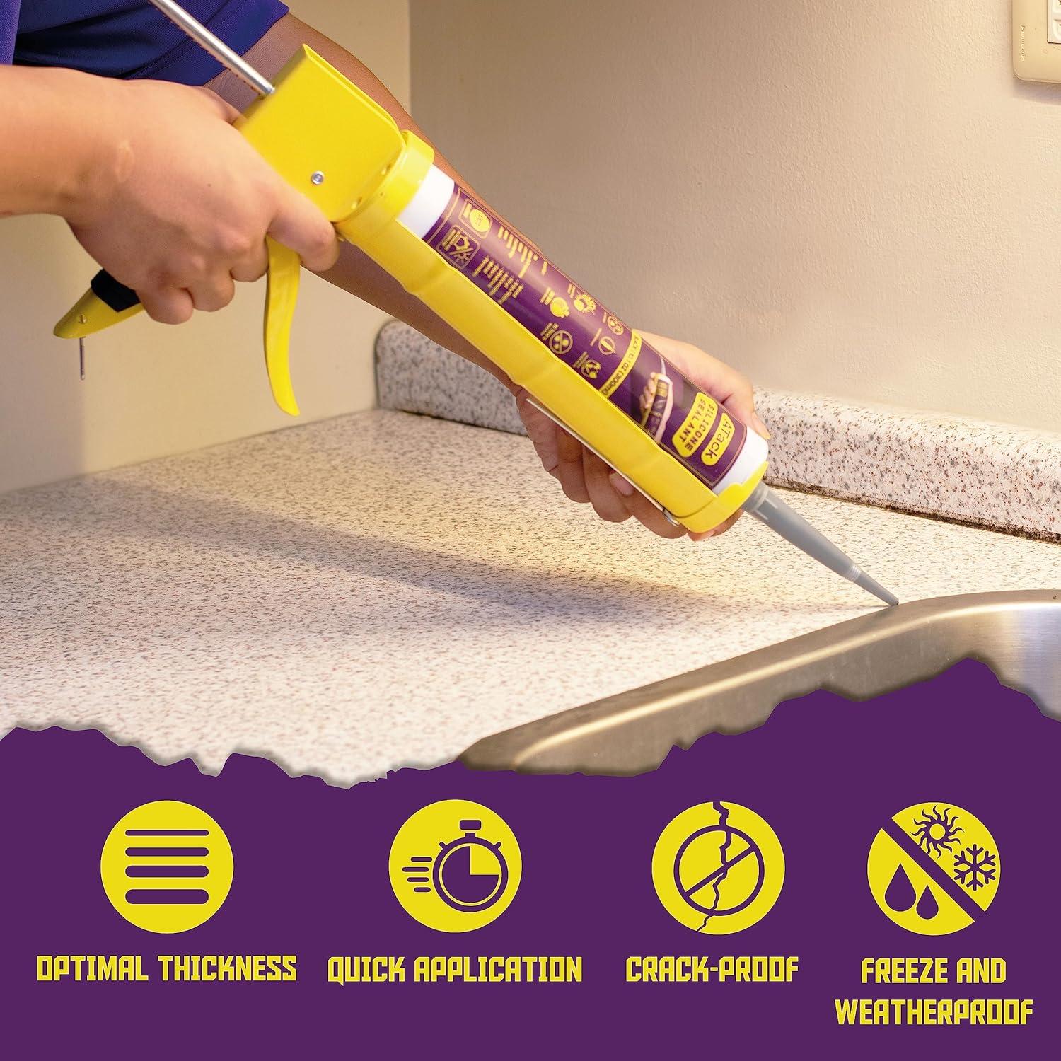 Sellador de Silicona Negra ATack 284g Paquete de 4 100% Impermeable