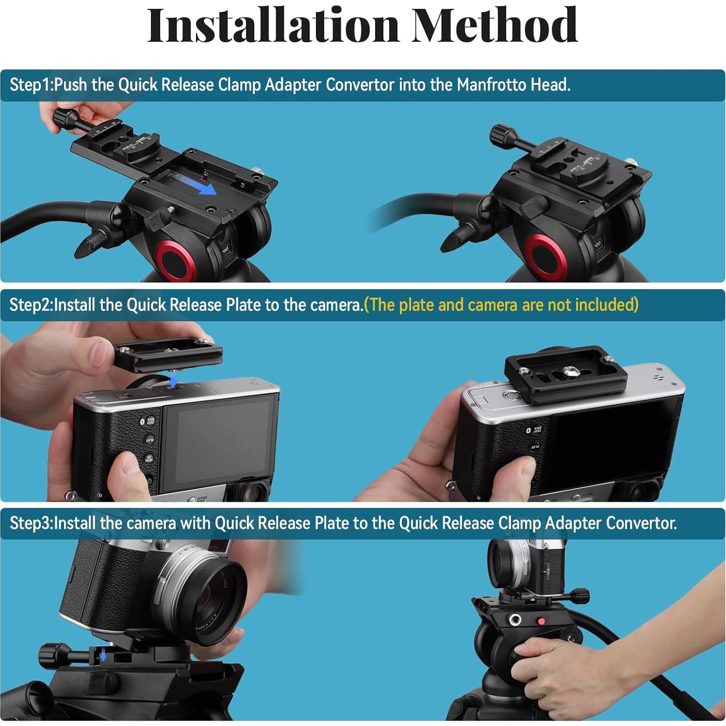 Adaptador de Liberación Rápida Haoge CP-MA90 para Cabezal Fluido Manfrotto/Sachtler/Benro/Sirui