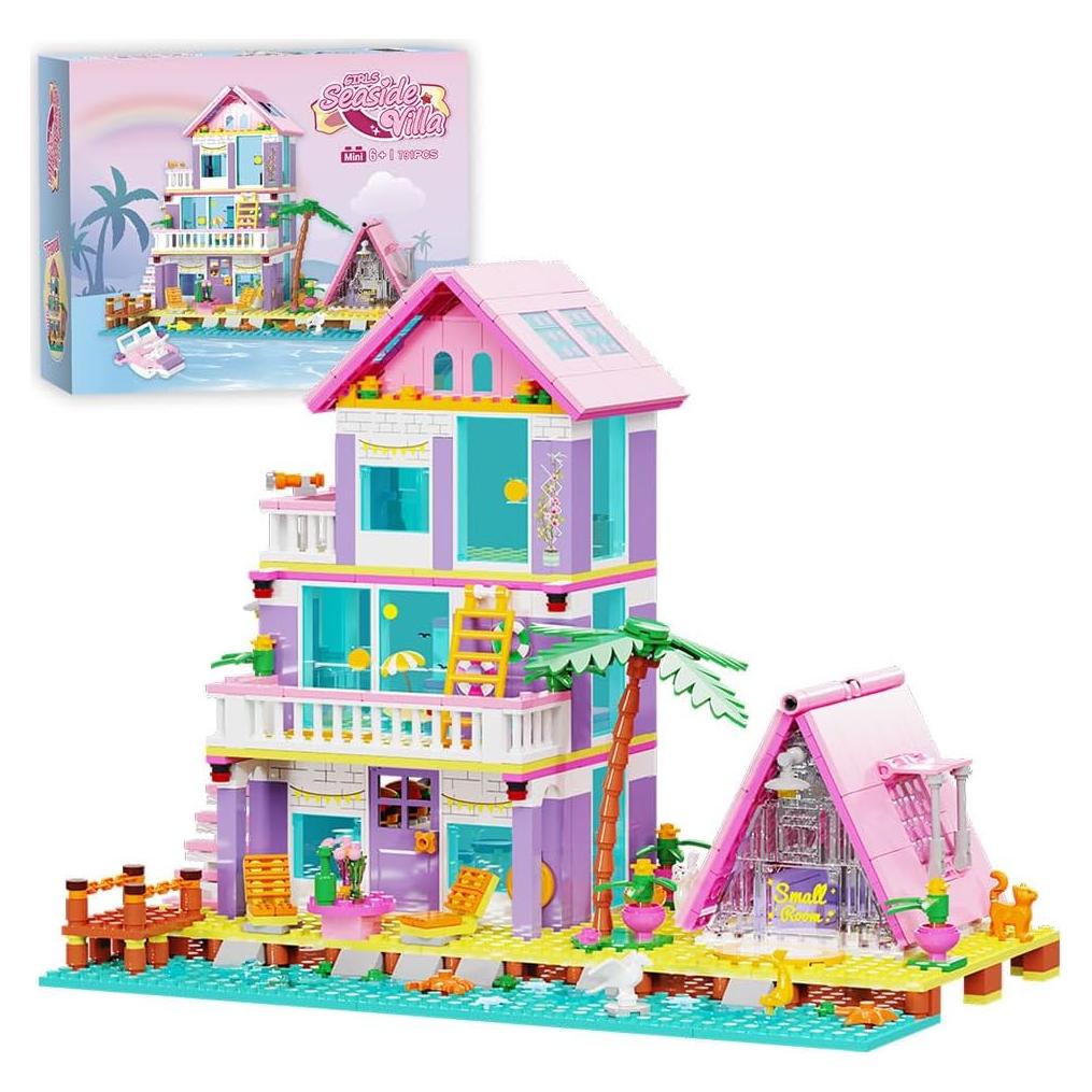 Bloques de Construcción Casa Costera Jieyang 791 Piezas Rosa