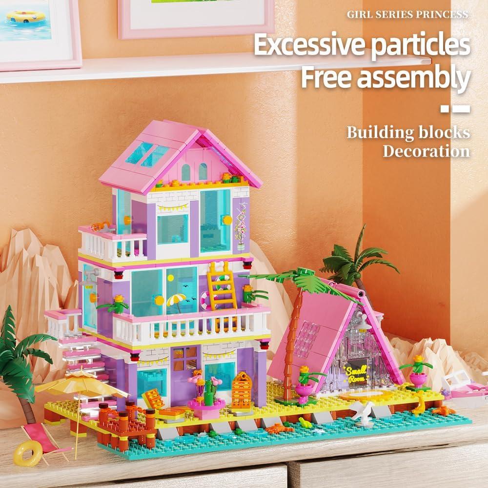 Bloques de Construcción Casa Costera Jieyang 791 Piezas Rosa