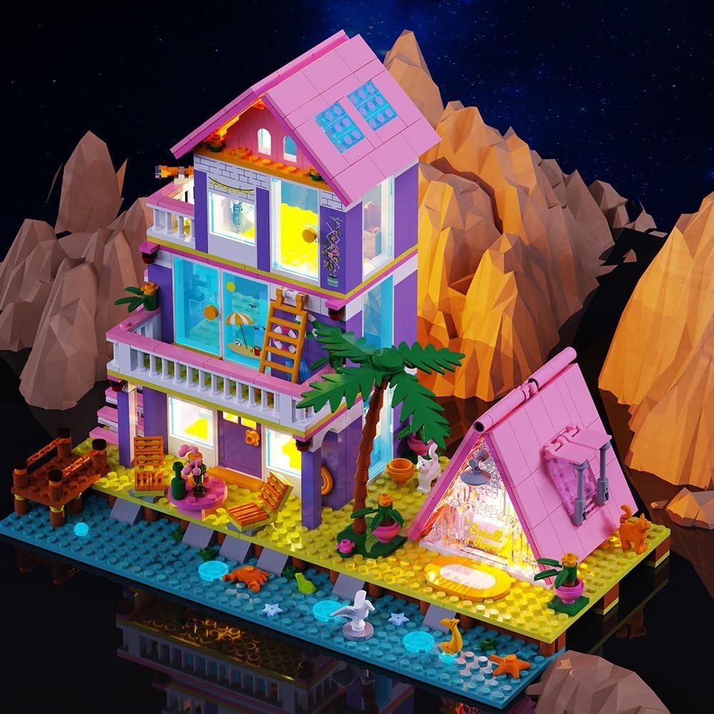 Bloques de Construcción Casa Costera Jieyang 791 Piezas Rosa