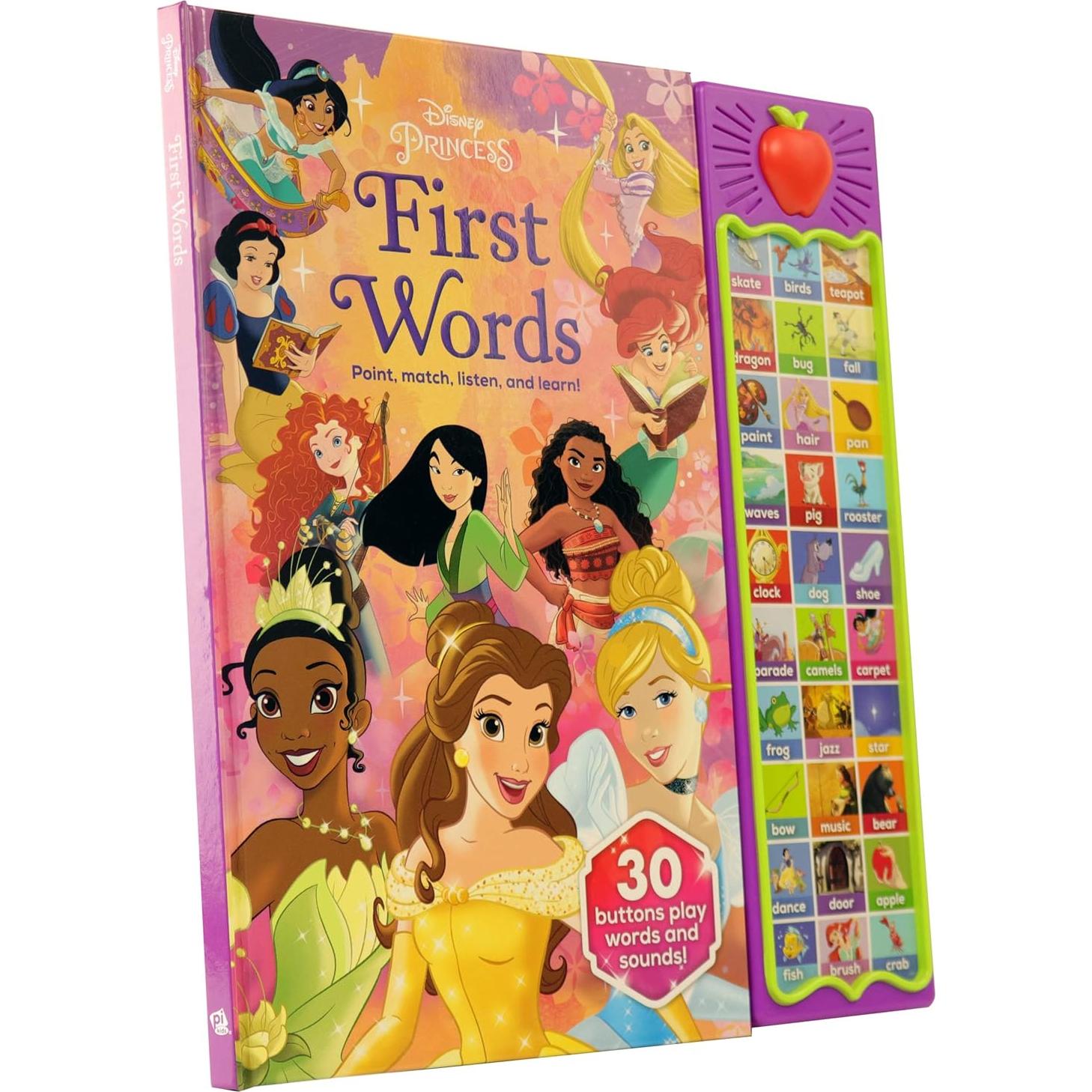 Disney Princess Cinderella, Moana, Rapunzel, and More! - First Words: Point, Match, Listen, and Learn! 30-Button Sound Book - PI Kids