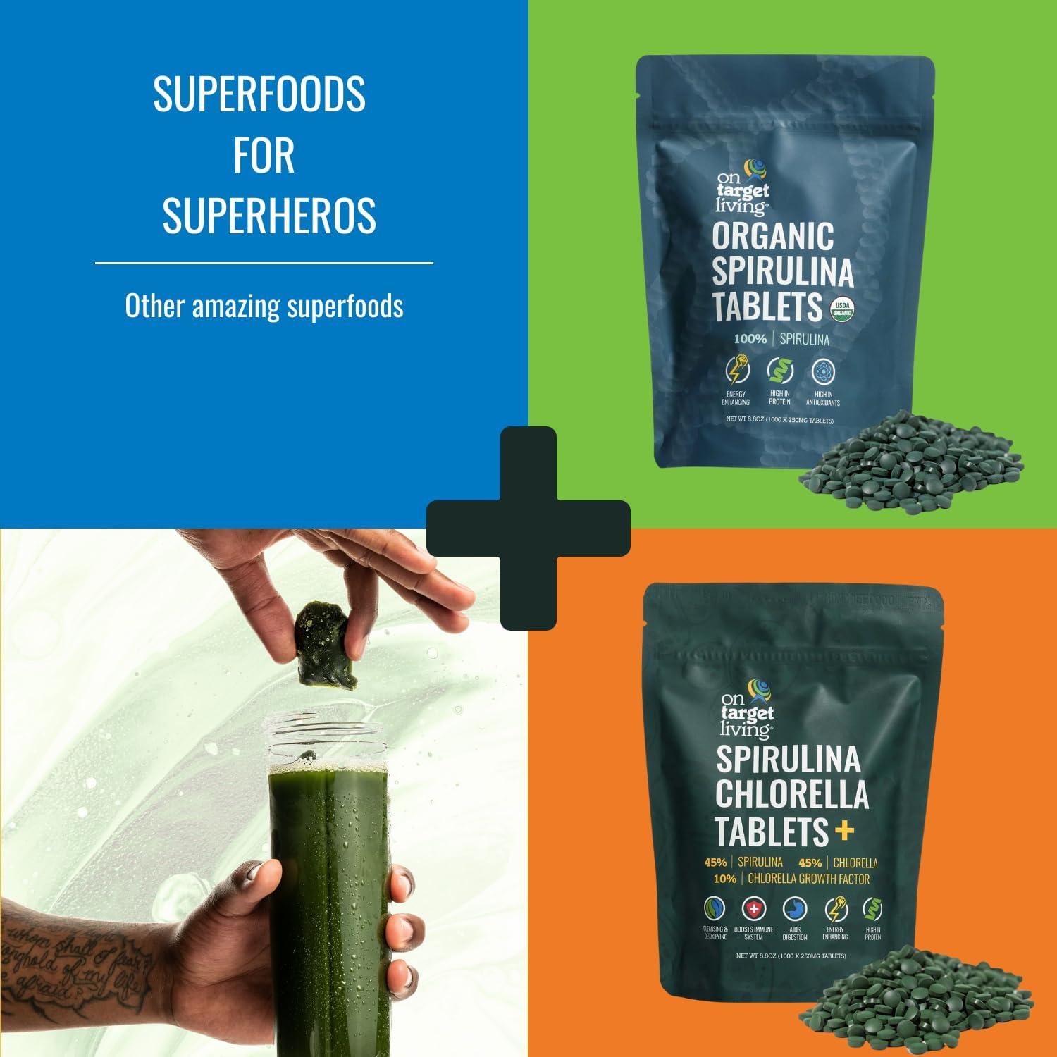 Tabletas de Spirulina y Chlorella Orgánica On Target Living 1000 Uds