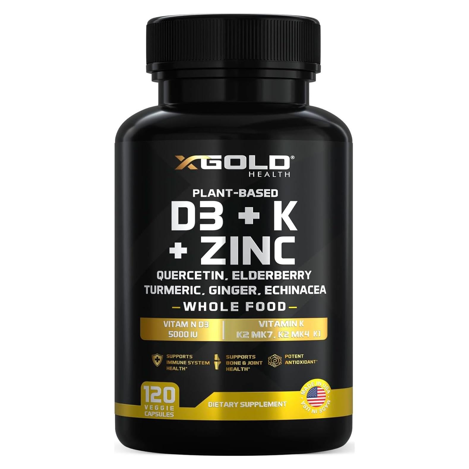 Suplemento Vitamina D3 K2 Zinc 8 en 1 X Gold Health 120 Cápsulas