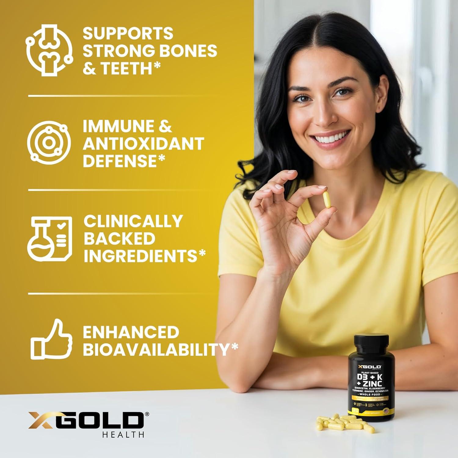 Suplemento Vitamina D3 K2 Zinc 8 en 1 X Gold Health 120 Cápsulas
