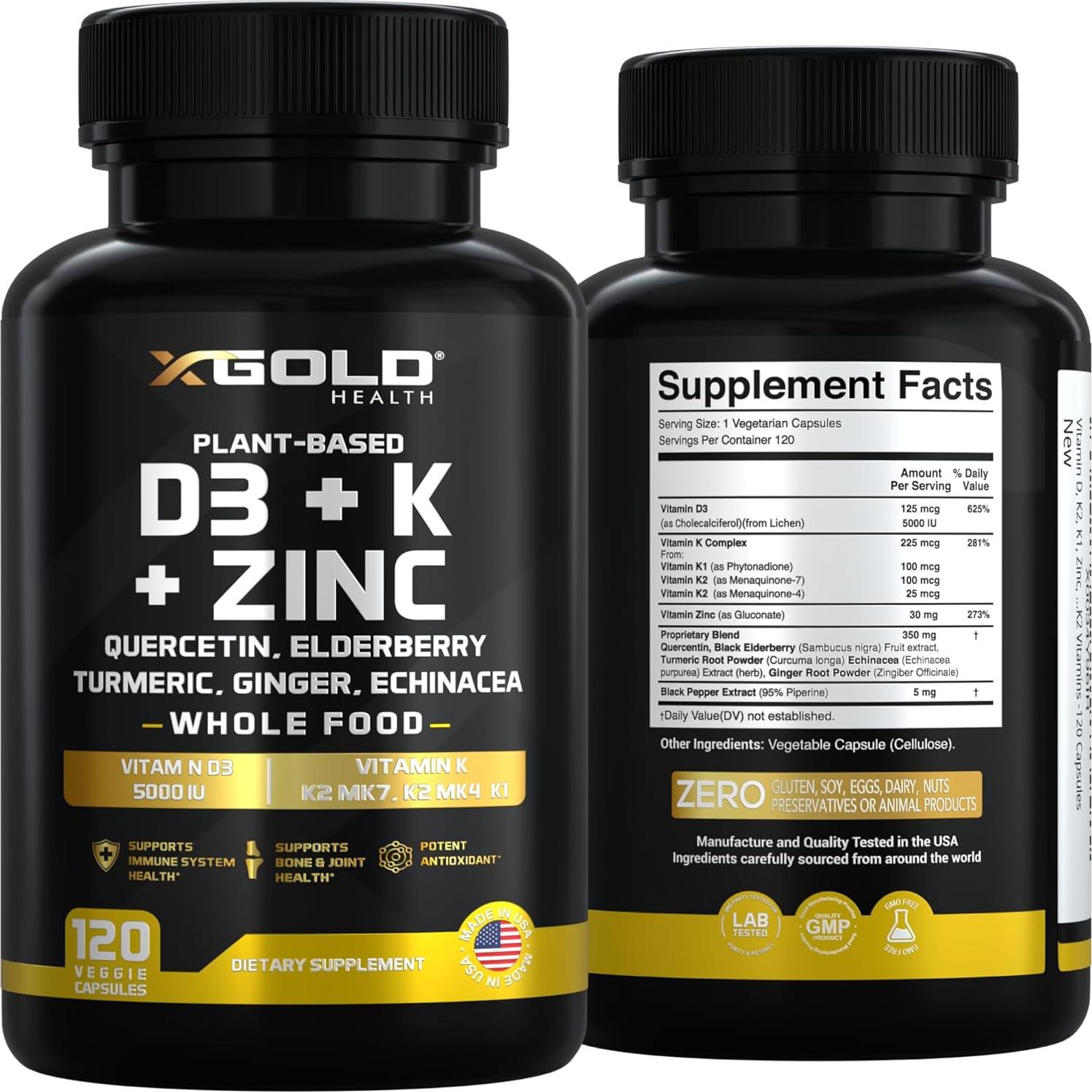 Suplemento Vitamina D3 K2 Zinc 8 en 1 X Gold Health 120 Cápsulas