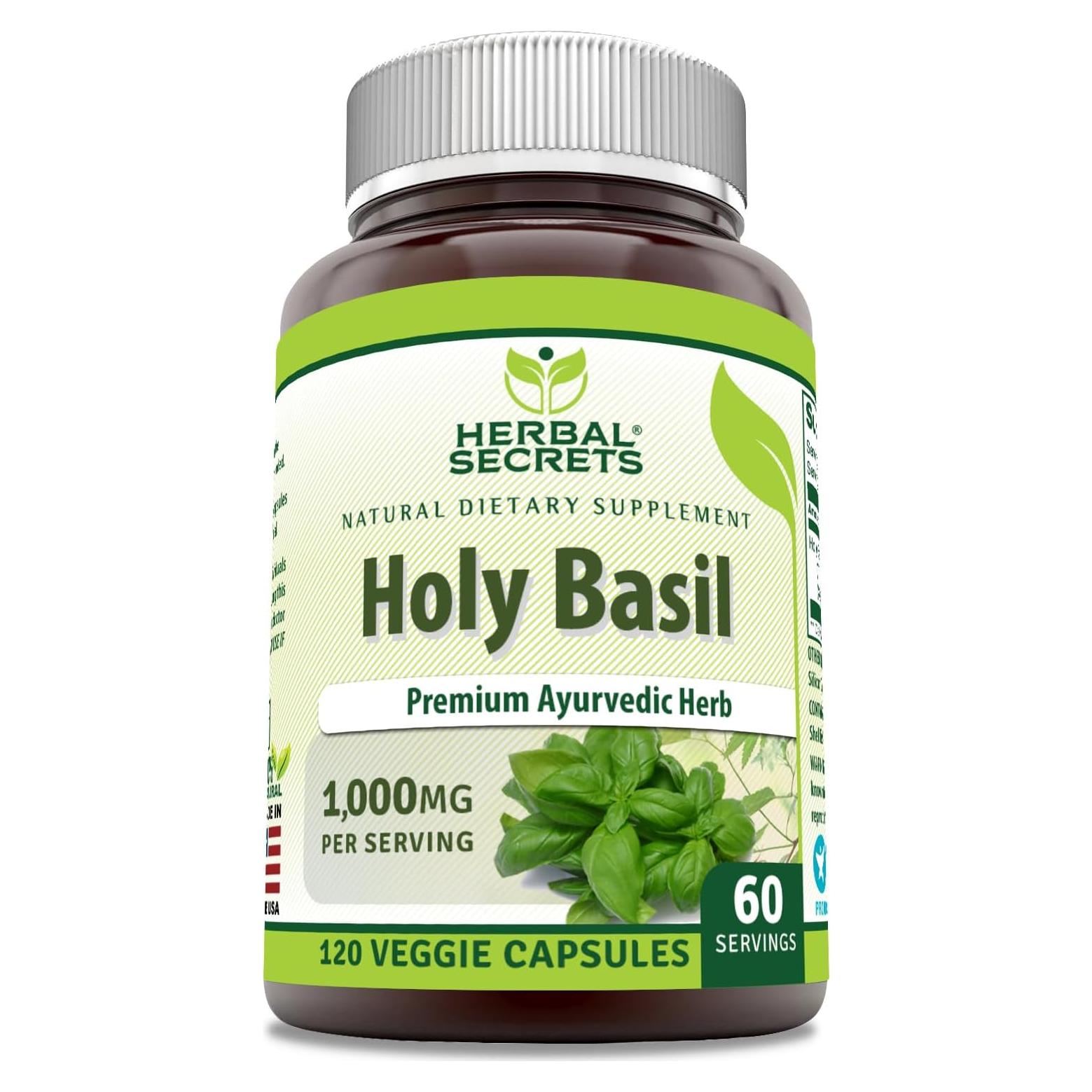 Suplemento de Albahaca Sagrada Herbal Secrets 1000mg 120 Cápsulas