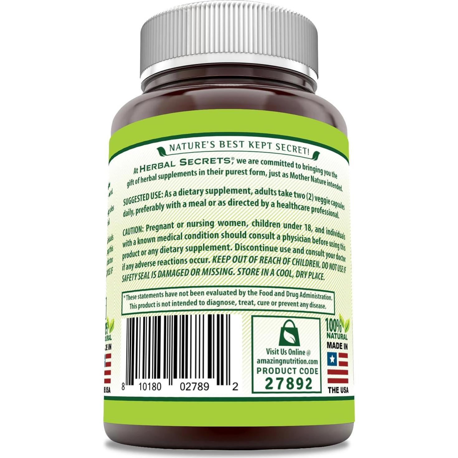 Suplemento de Albahaca Sagrada Herbal Secrets 1000mg 120 Cápsulas