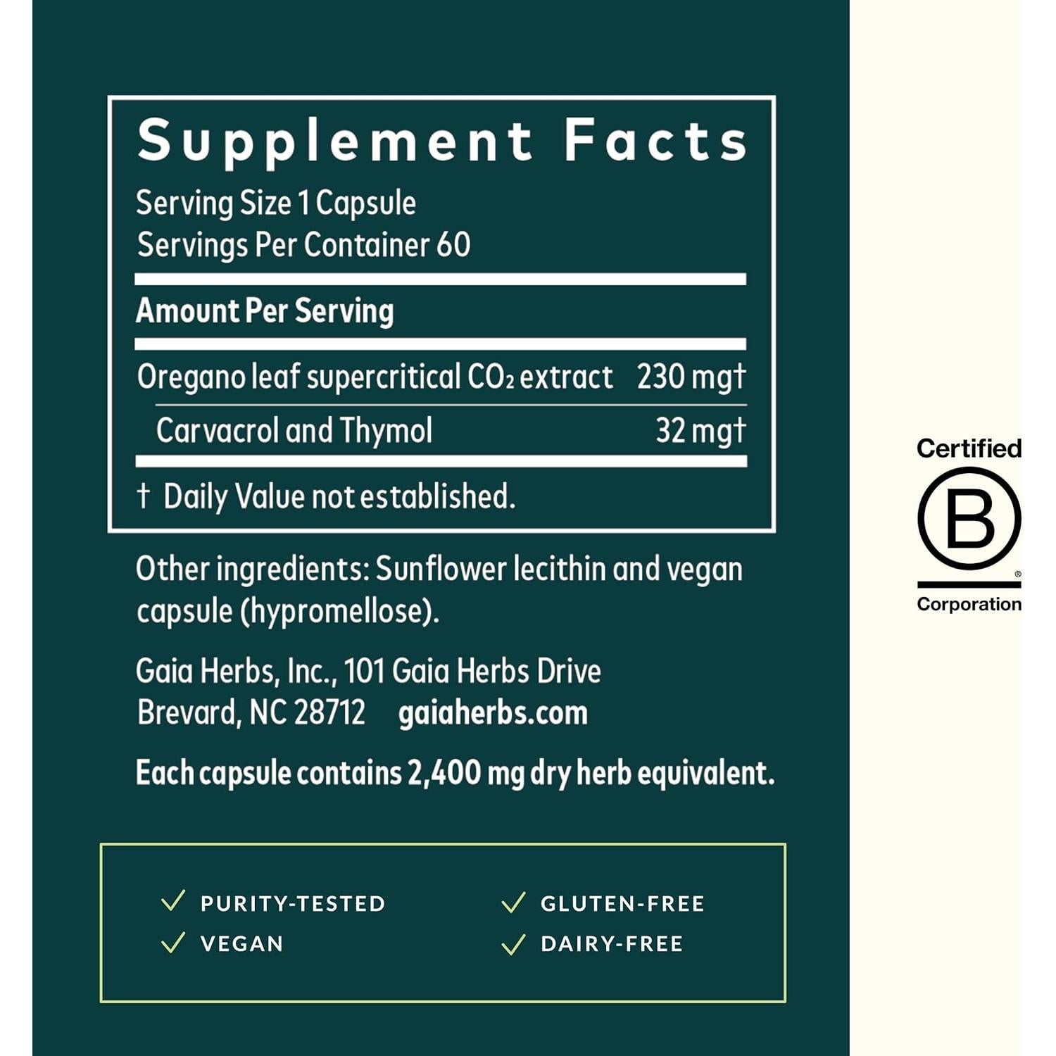 Suplemento Inmunológico Gaia Herbs Aceite de Orégano 60 Cápsulas