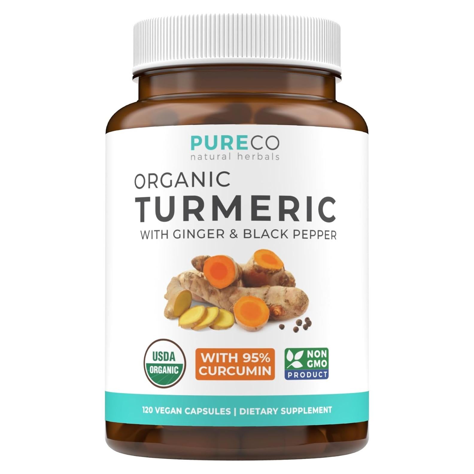 Suplemento de Cúrcuma Orgánica Pure Co - 120 Cápsulas Veganas