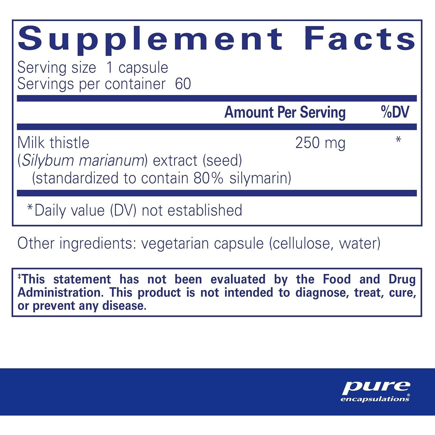 Suplemento de Cardo Mariano Pure Encapsulations 250 mg - 60 Cápsulas Veganas