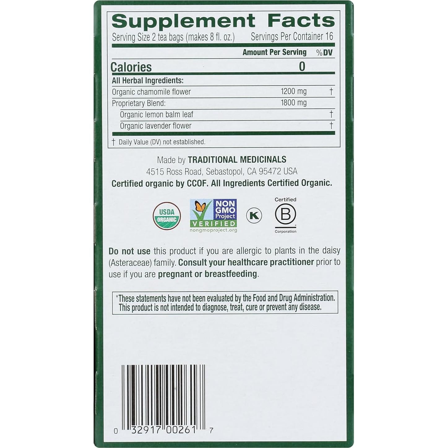 Té Medicinal Tradicional Manzanilla y Lavanda Orgánica 32 Bolsitas